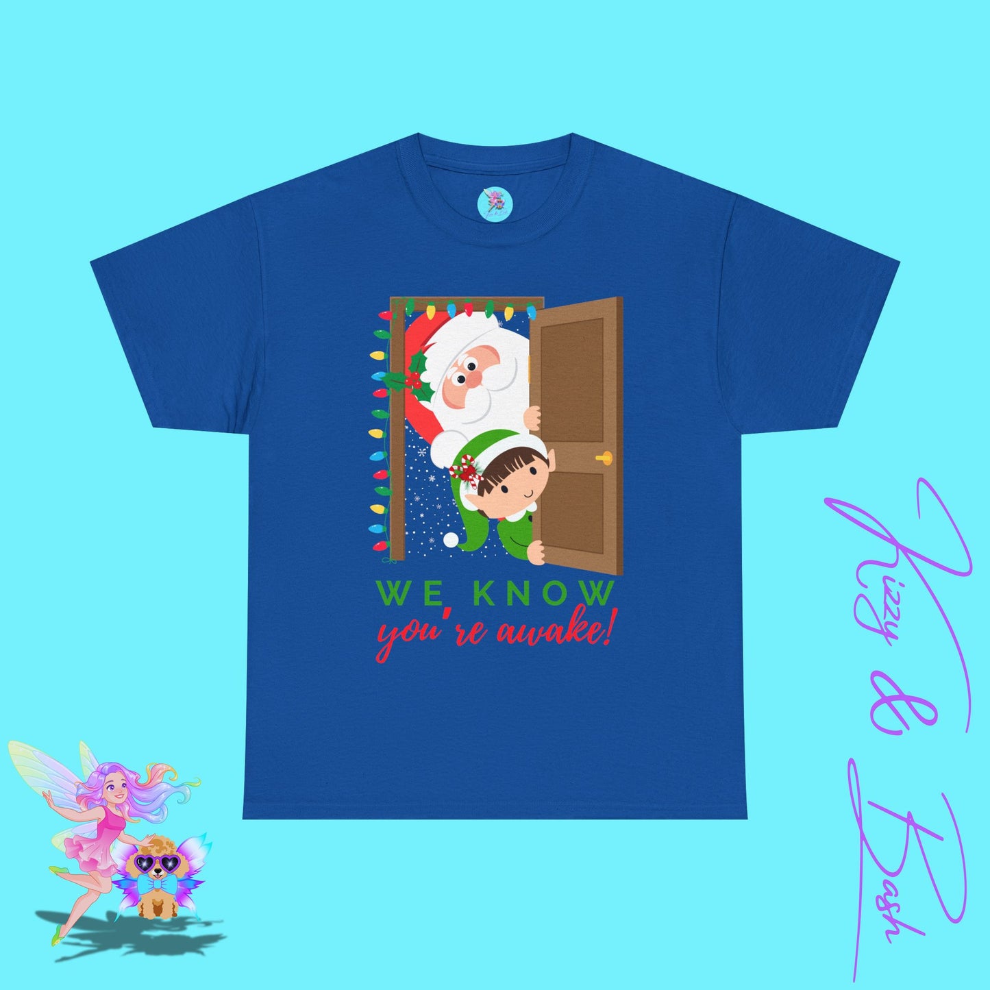 Santa and Elf We Know When You're Awake Shirt for Adults Funny Holiday T-Shirt Unique Christmas Gift Idea Perfect Gift for Santa Lovers Holiday Gift Idea for Friends and Family Unisex Heavy Cotton Tee