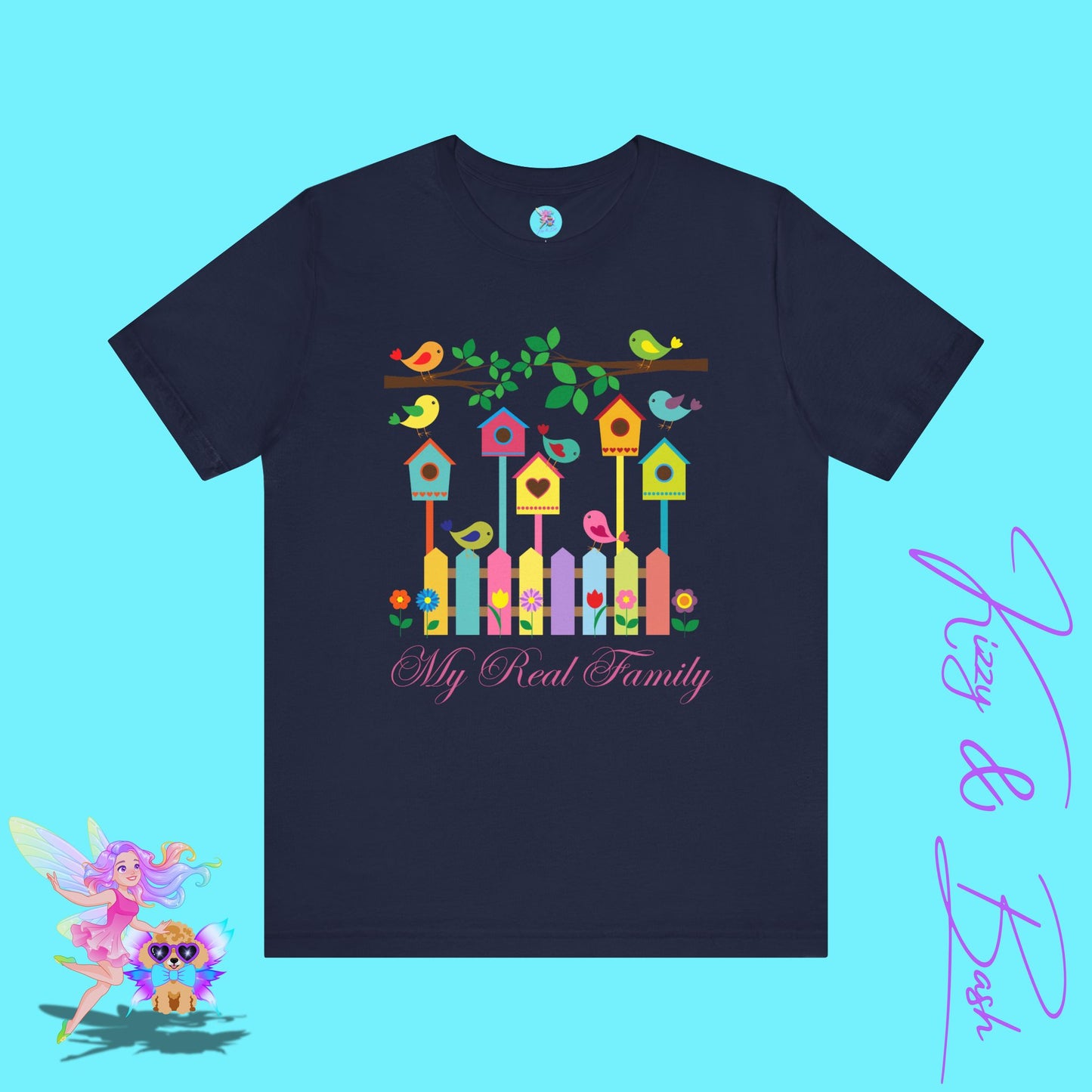 Colorful Spring Birds T-Shirt My Real Family Gift Cute Spring Gift for Bird Lovers Naturecore Graphic Tee Nature Lover Gift Chosen Family My Tribe Adult Unisex Jersey Short Sleeve Tee