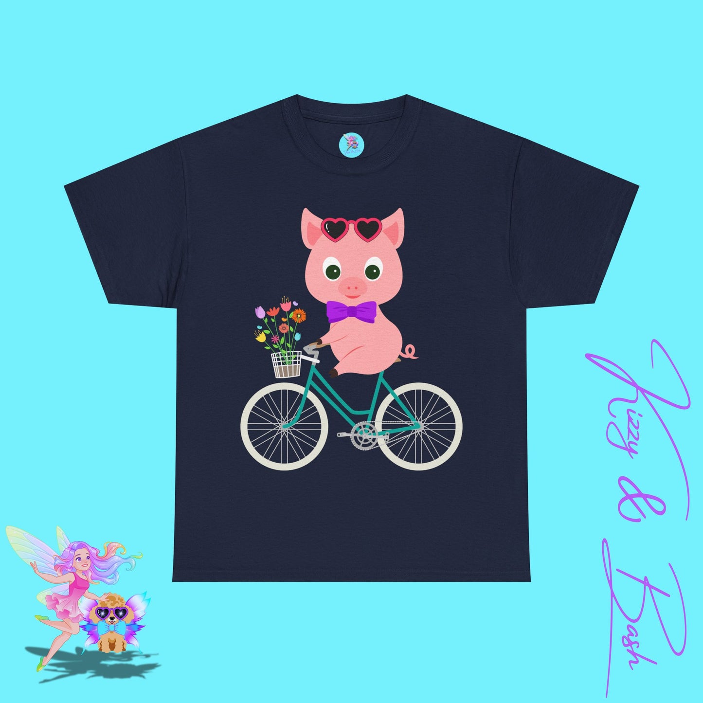 Adorable Pig Riding a Bicycle T-Shirt Cute Pig Shirt for Her Funny Animal T-Shirt Gift for Pig Lovers Funny Gift for Bicyclists Unique Spring Tee Unisex Heavy Cotton Tee