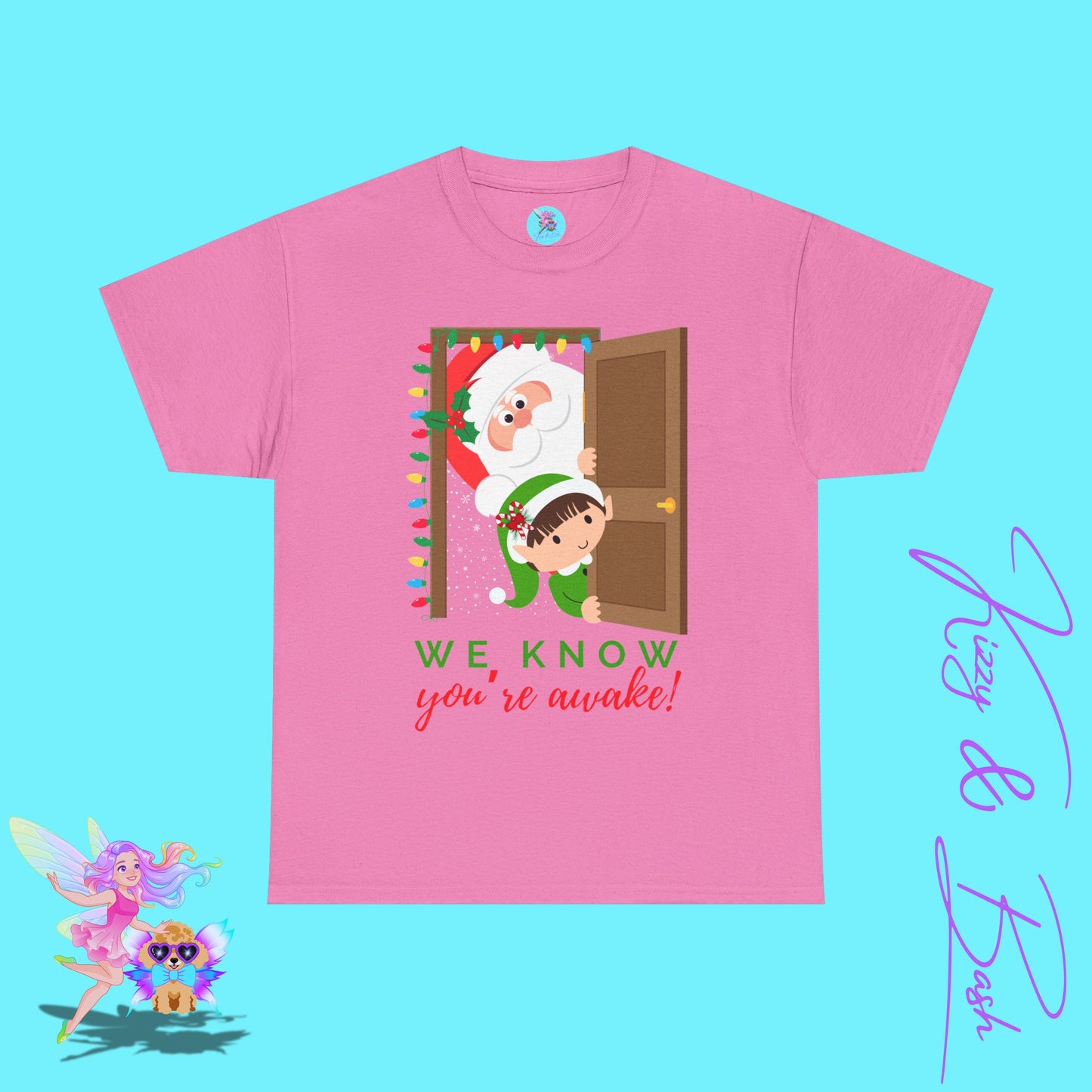 Santa and Elf We Know When You're Awake Shirt for Adults Funny Holiday T-Shirt Unique Christmas Gift Idea Perfect Gift for Santa Lovers Holiday Gift Idea for Friends and Family Unisex Heavy Cotton Tee