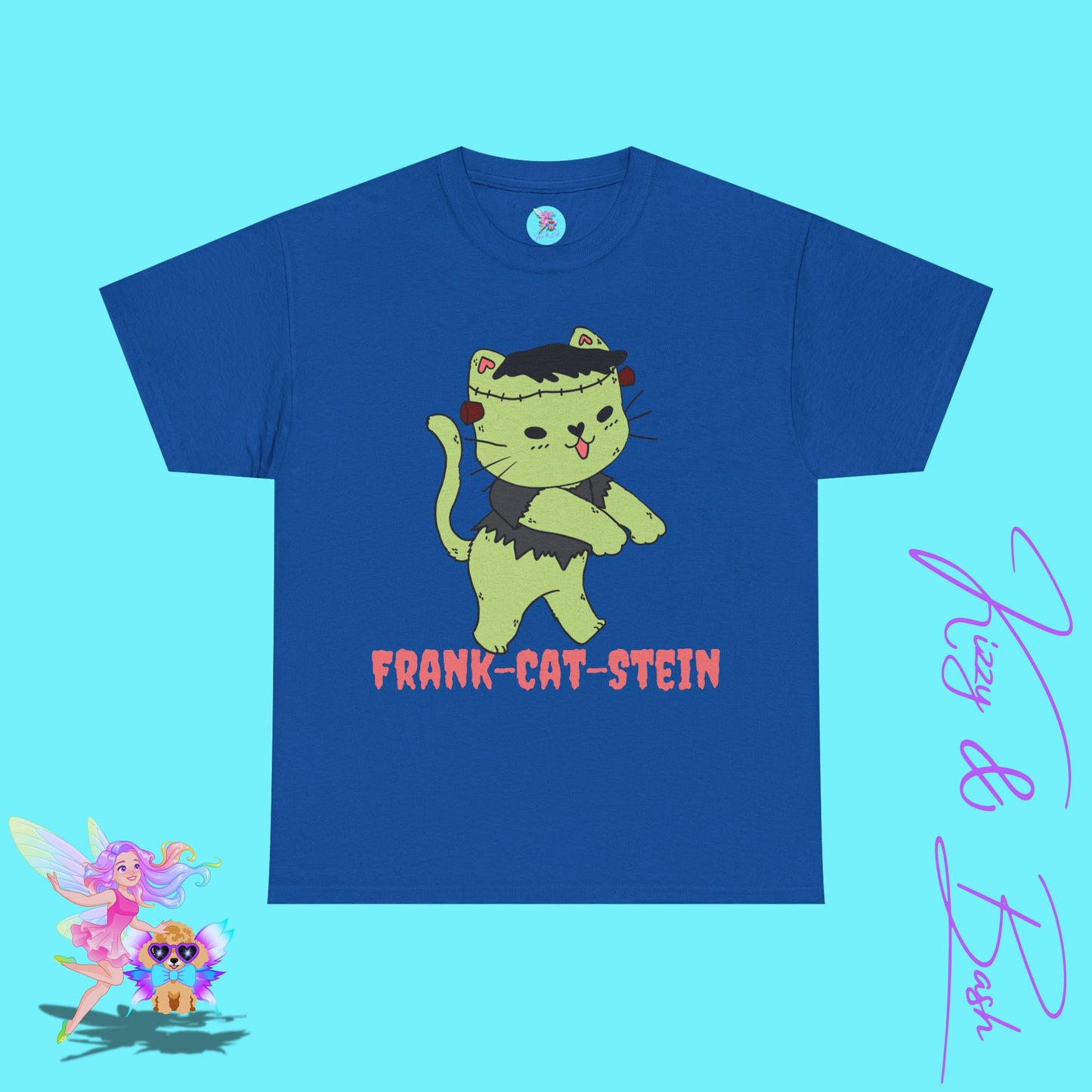 Frankenstein Kitty Cat T-Shirt Cute Halloween Pun Shirt Perfect Halloween Shirt for Cat Lovers Funny Zombie Monster Cat Gift for Cat Mom or Cat Dad Unisex Heavy Cotton Tee