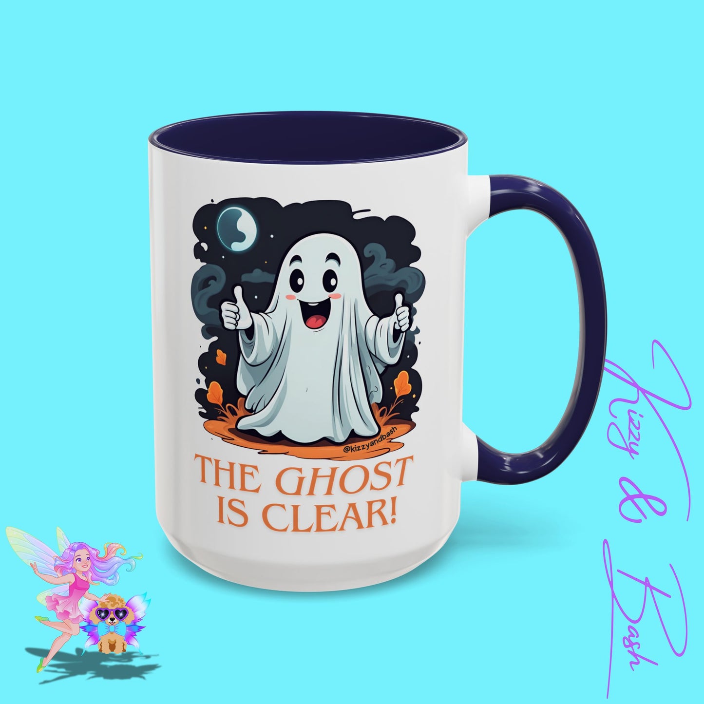 Funny Halloween Mug Cute Halloween Coffee Mug Unique Ghost Lover Gift The Ghost is Clear The Coast is Clear Punny Ghost with Two Thumbs Up Accent Coffee Mug - 11, 15oz