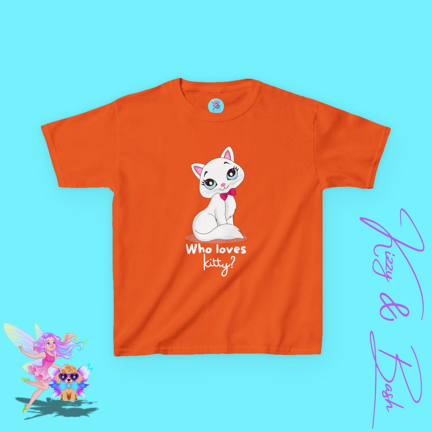 Who Loves Kitty? Cute Cat Shirt for Kids Funny Gift for Cat Lovers Playful Kitty Tee Girly Girl Gift Idea Whimsical Animal Graphic Tee for Kids Heavy Cotton™ Tee