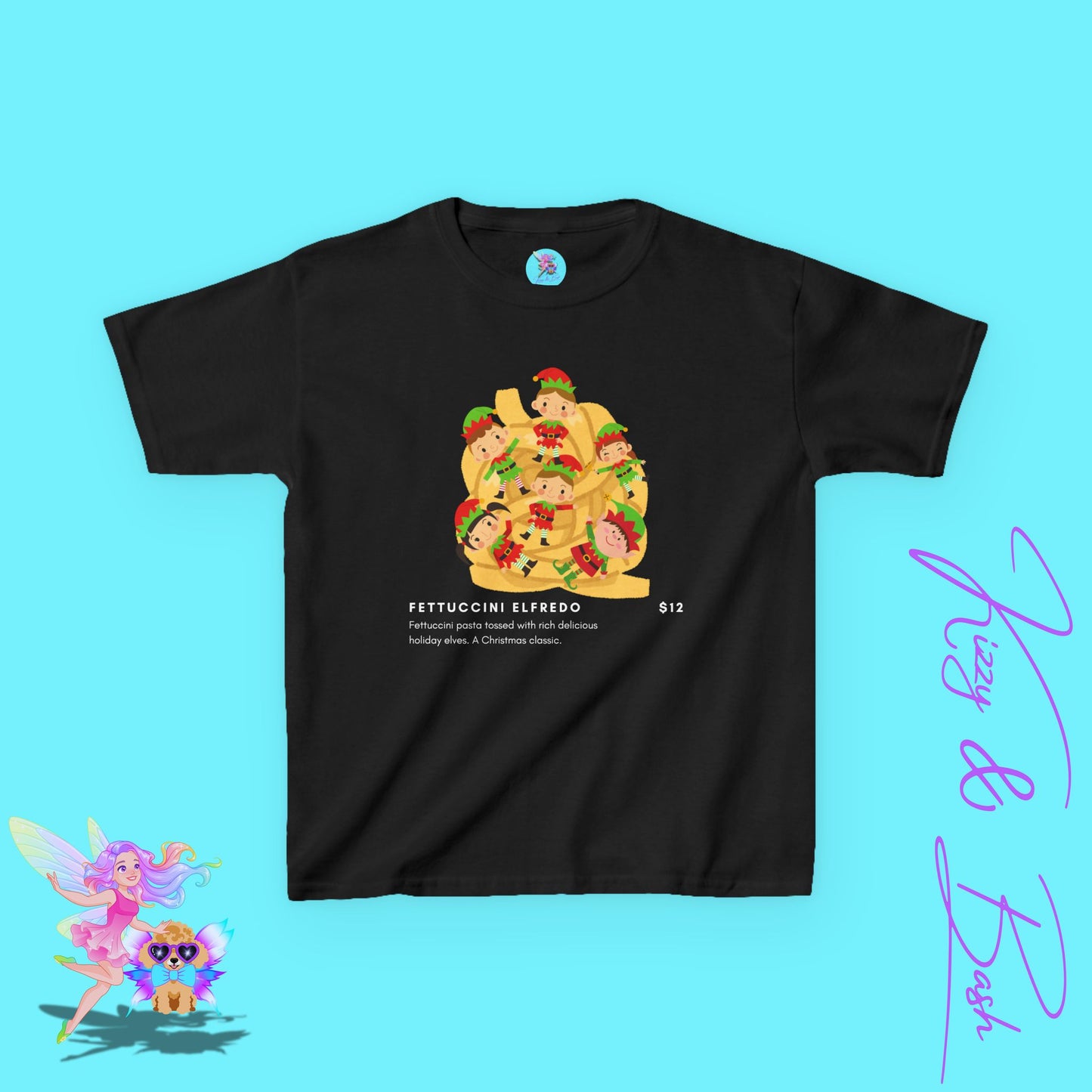 Fettuccini Elfredo Shirt Funny Holiday T-Shirt Gag Gift or Party Tee Idea Gift for Food Lovers Gift for Elf Fans Holiday Party Shirt Hilarious Christmas Shirt for Kids Heavy Cotton™ Tee
