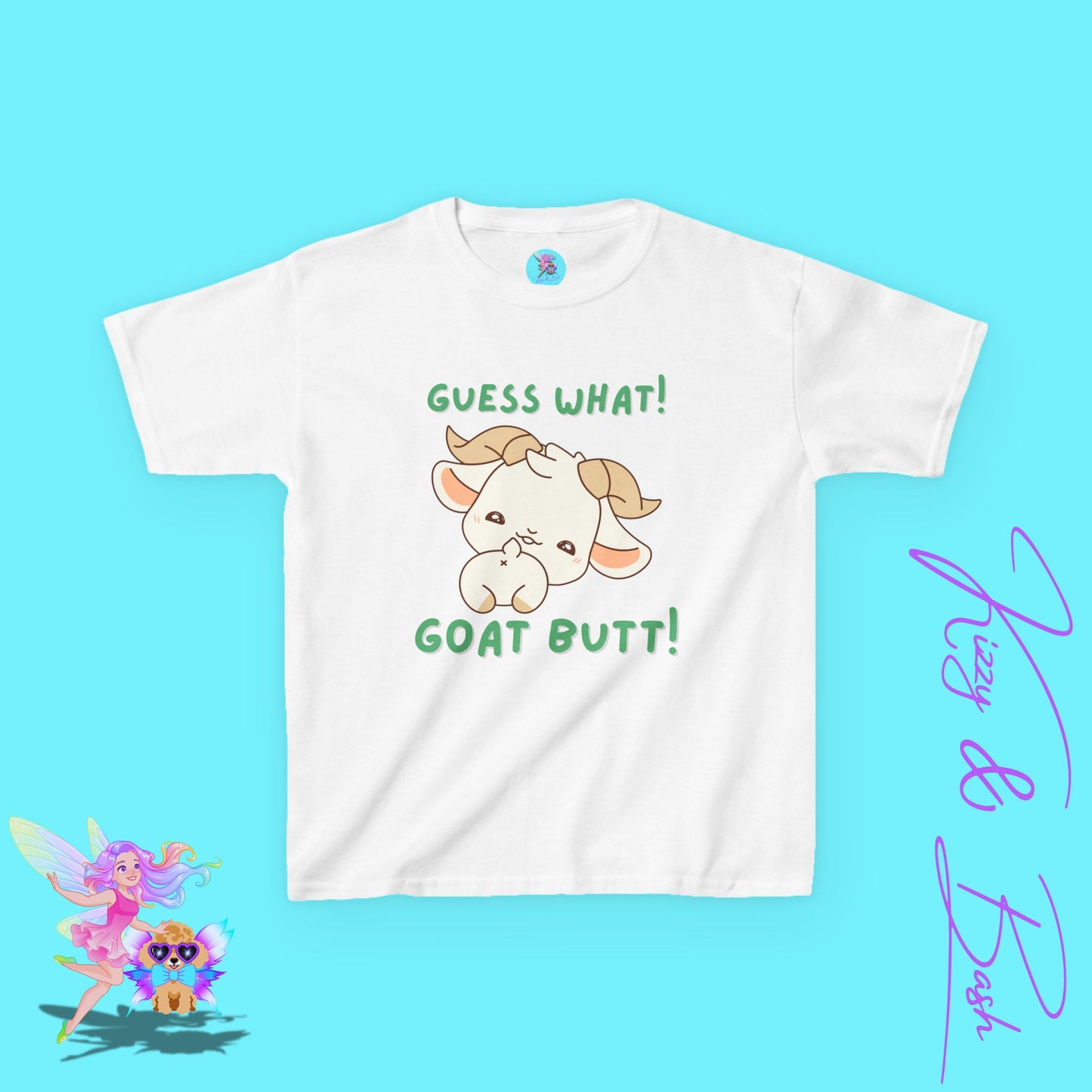 Guess What! Goat Butt! Funny Goat Butt Shirt Cute Animal Humor Graphic T-Shirt Gift for Goat Lovers Unique Farmcore Gift Tee Kids Heavy Cotton™ Tee