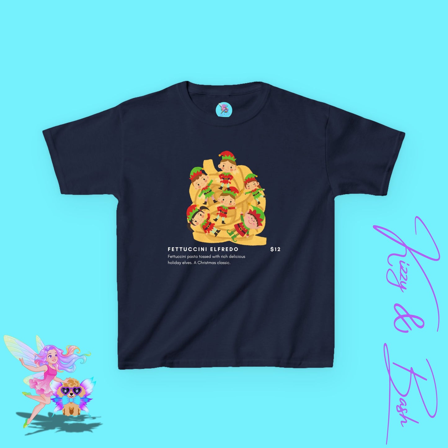 Fettuccini Elfredo Shirt Funny Holiday T-Shirt Gag Gift or Party Tee Idea Gift for Food Lovers Gift for Elf Fans Holiday Party Shirt Hilarious Christmas Shirt for Kids Heavy Cotton™ Tee
