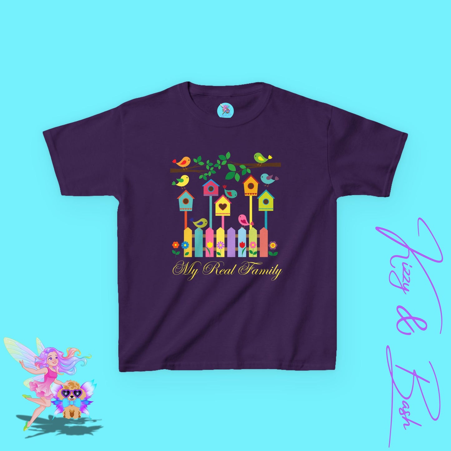 Bird Lover T-Shirt for Kids My Real Family Tee Cute Spring Bird Shirt Cottagecore Nature Graphic Tee Gift for Nature Lovers Cute Colorful Spring Gift Tee for Kids Heavy Cotton™ Tee