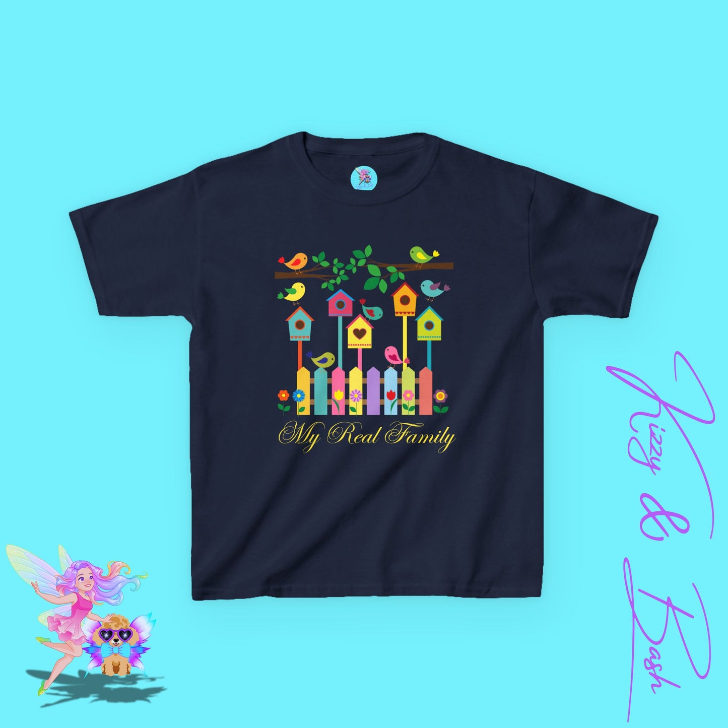 Bird Lover T-Shirt for Kids My Real Family Tee Cute Spring Bird Shirt Cottagecore Nature Graphic Tee Gift for Nature Lovers Cute Colorful Spring Gift Tee for Kids Heavy Cotton™ Tee