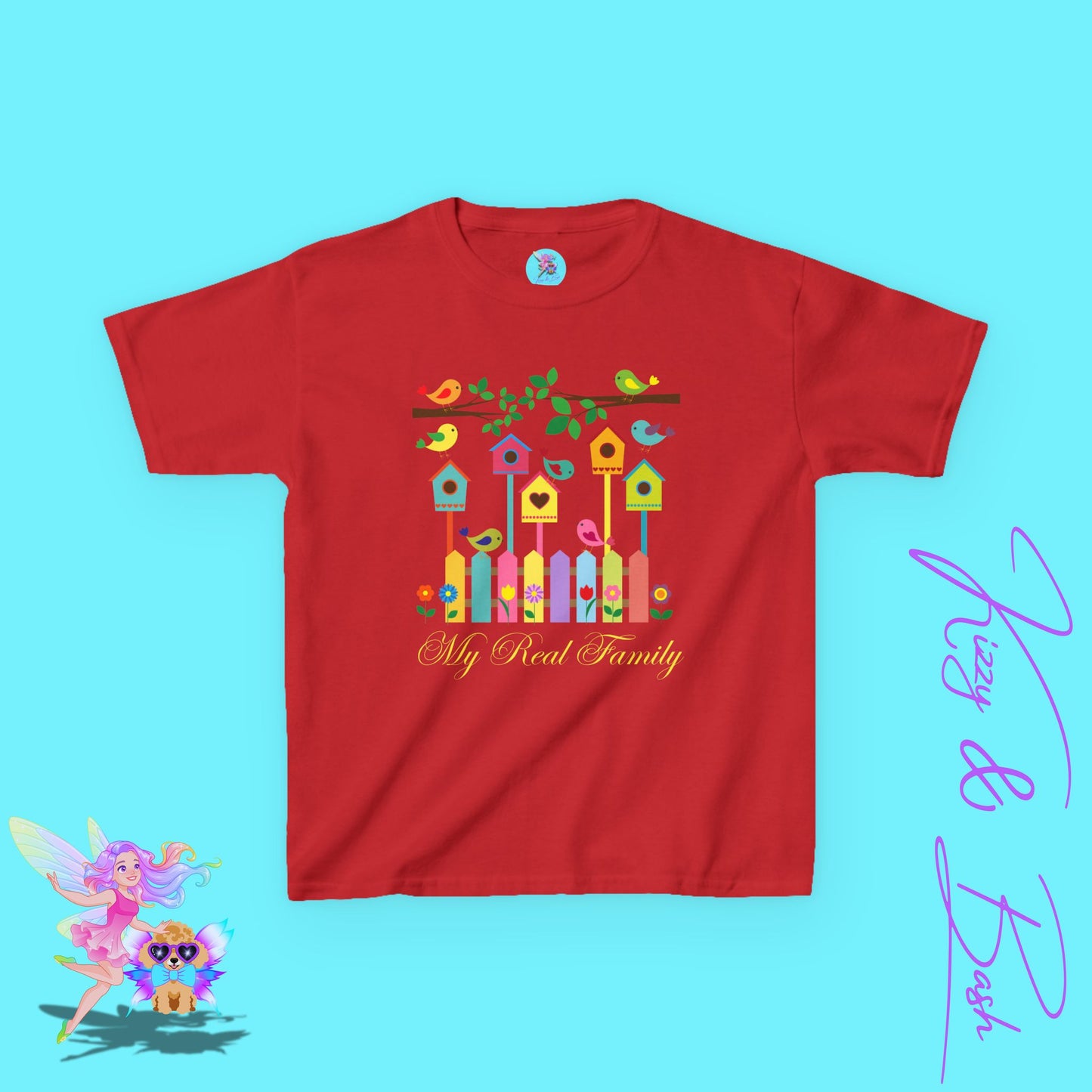 Bird Lover T-Shirt for Kids My Real Family Tee Cute Spring Bird Shirt Cottagecore Nature Graphic Tee Gift for Nature Lovers Cute Colorful Spring Gift Tee for Kids Heavy Cotton™ Tee