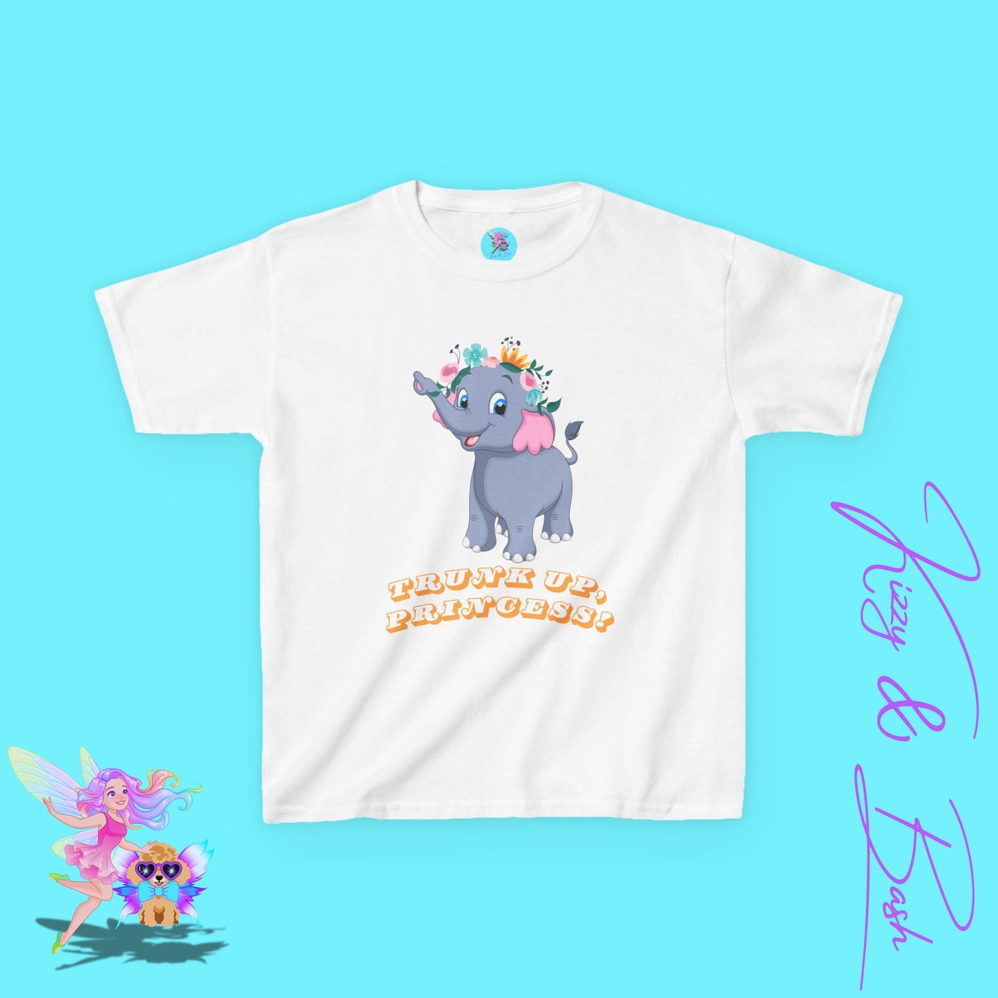 Cute Elephant Princess Shirt for Kids Trunk Up, Princess T-Shirt Gift for Elephant Lovers Cute Graphic Tee for Her Gift for Princess Lovers Elephant Shirt for Kids Heavy Cotton™ Tee