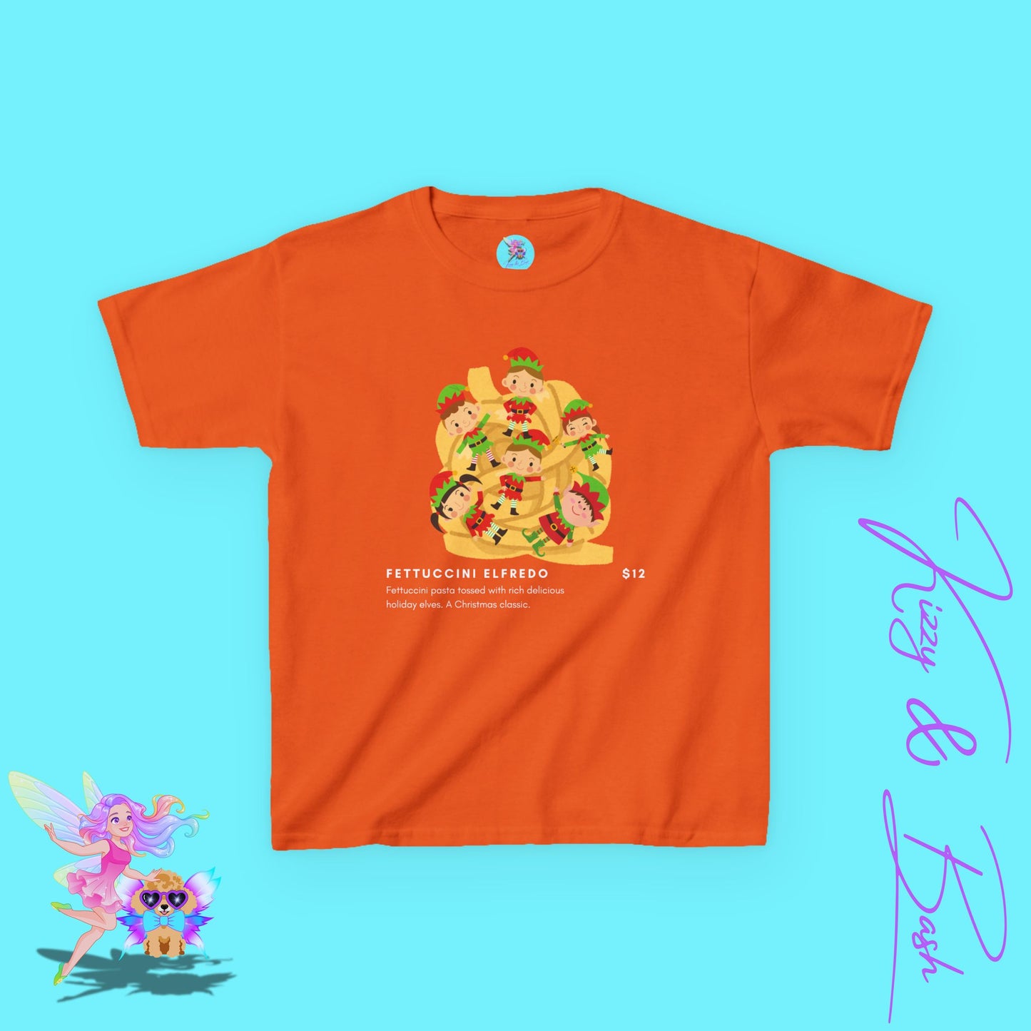 Fettuccini Elfredo Shirt Funny Holiday T-Shirt Gag Gift or Party Tee Idea Gift for Food Lovers Gift for Elf Fans Holiday Party Shirt Hilarious Christmas Shirt for Kids Heavy Cotton™ Tee