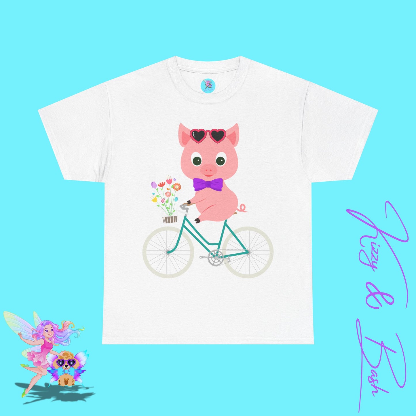 Adorable Pig Riding a Bicycle T-Shirt Cute Pig Shirt for Her Funny Animal T-Shirt Gift for Pig Lovers Funny Gift for Bicyclists Unique Spring Tee Unisex Heavy Cotton Tee