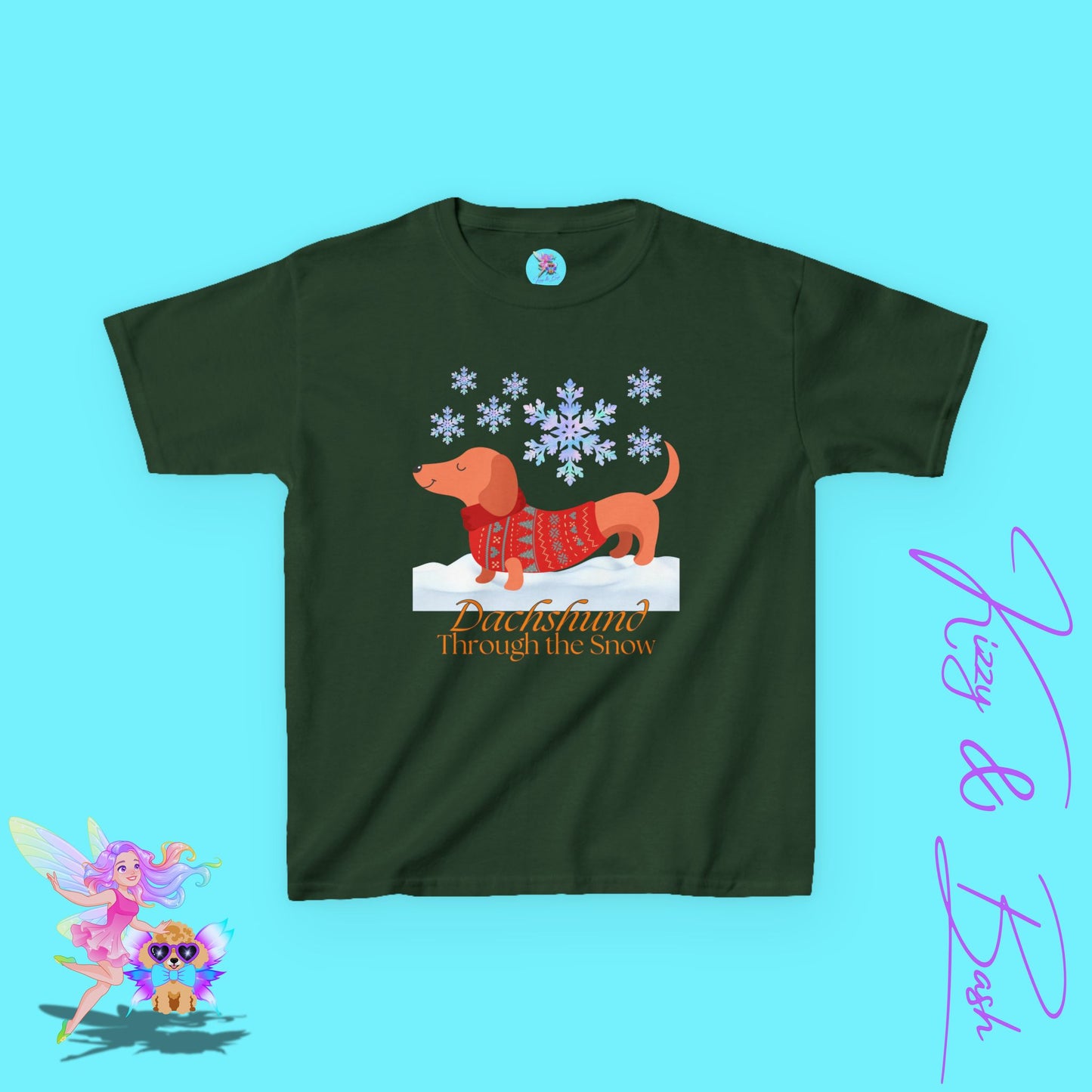 Funny Christmas Dachshund Shirt Dachshund Through the Snow Cute Christmas Dog Shirt for Kids Christmas Wiener Dog Shirt Christmas Shirt for Dog Moms and Dads Funny Shirt for Dog Lovers Kids Heavy Cotton™ Tee