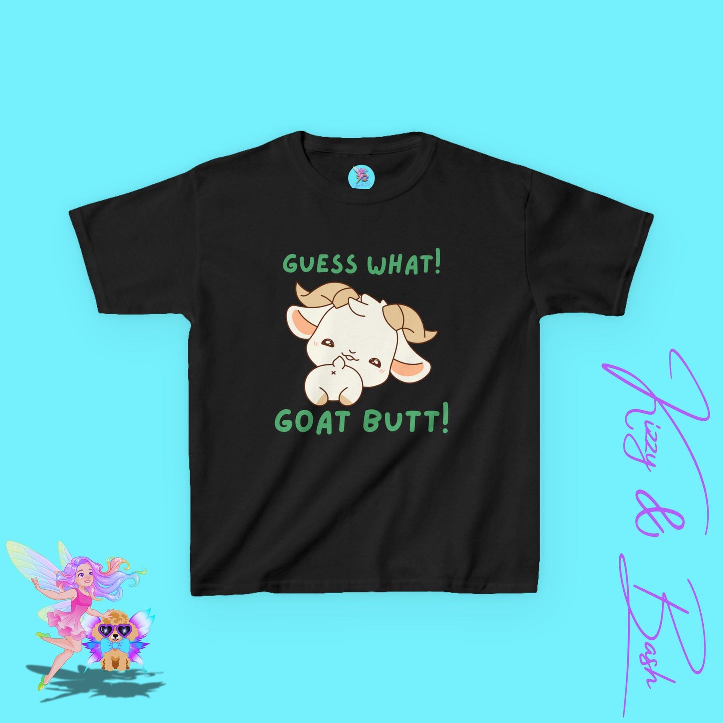 Guess What! Goat Butt! Funny Goat Butt Shirt Cute Animal Humor Graphic T-Shirt Gift for Goat Lovers Unique Farmcore Gift Tee Kids Heavy Cotton™ Tee