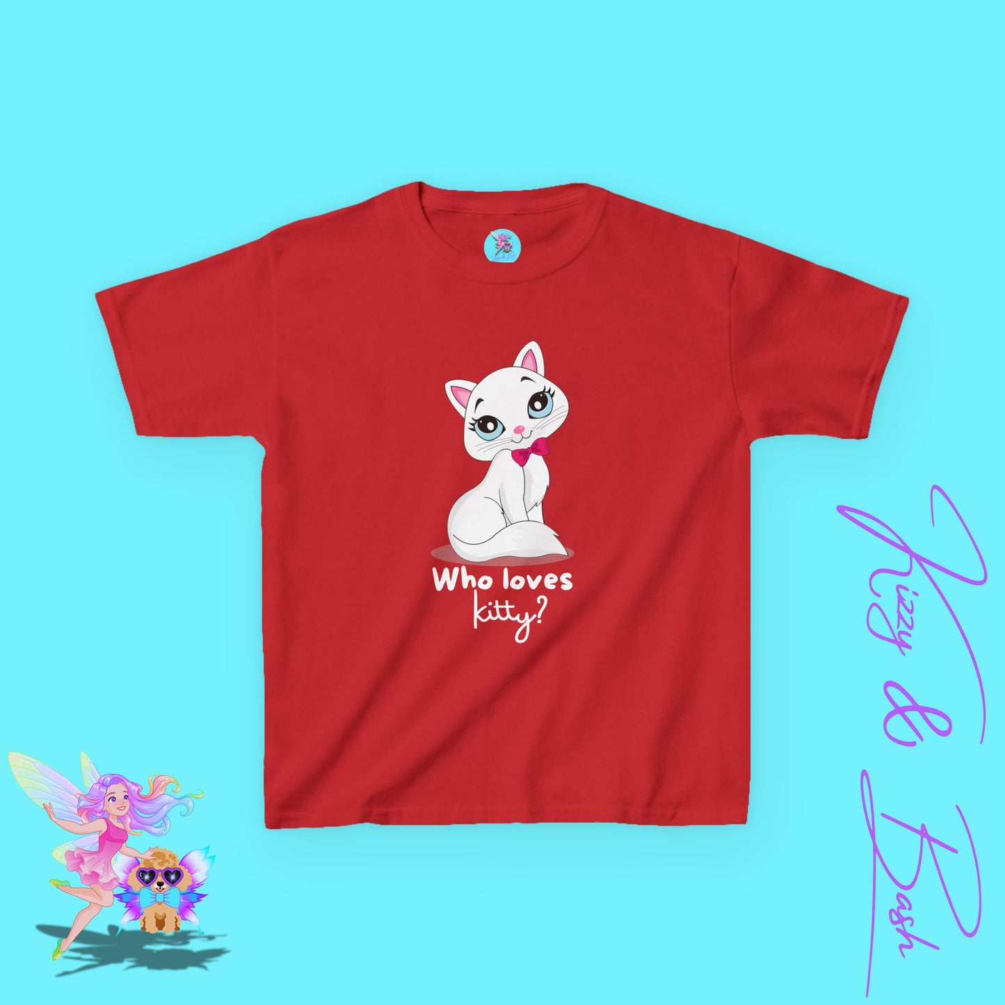 Who Loves Kitty? Cute Cat Shirt for Kids Funny Gift for Cat Lovers Playful Kitty Tee Girly Girl Gift Idea Whimsical Animal Graphic Tee for Kids Heavy Cotton™ Tee