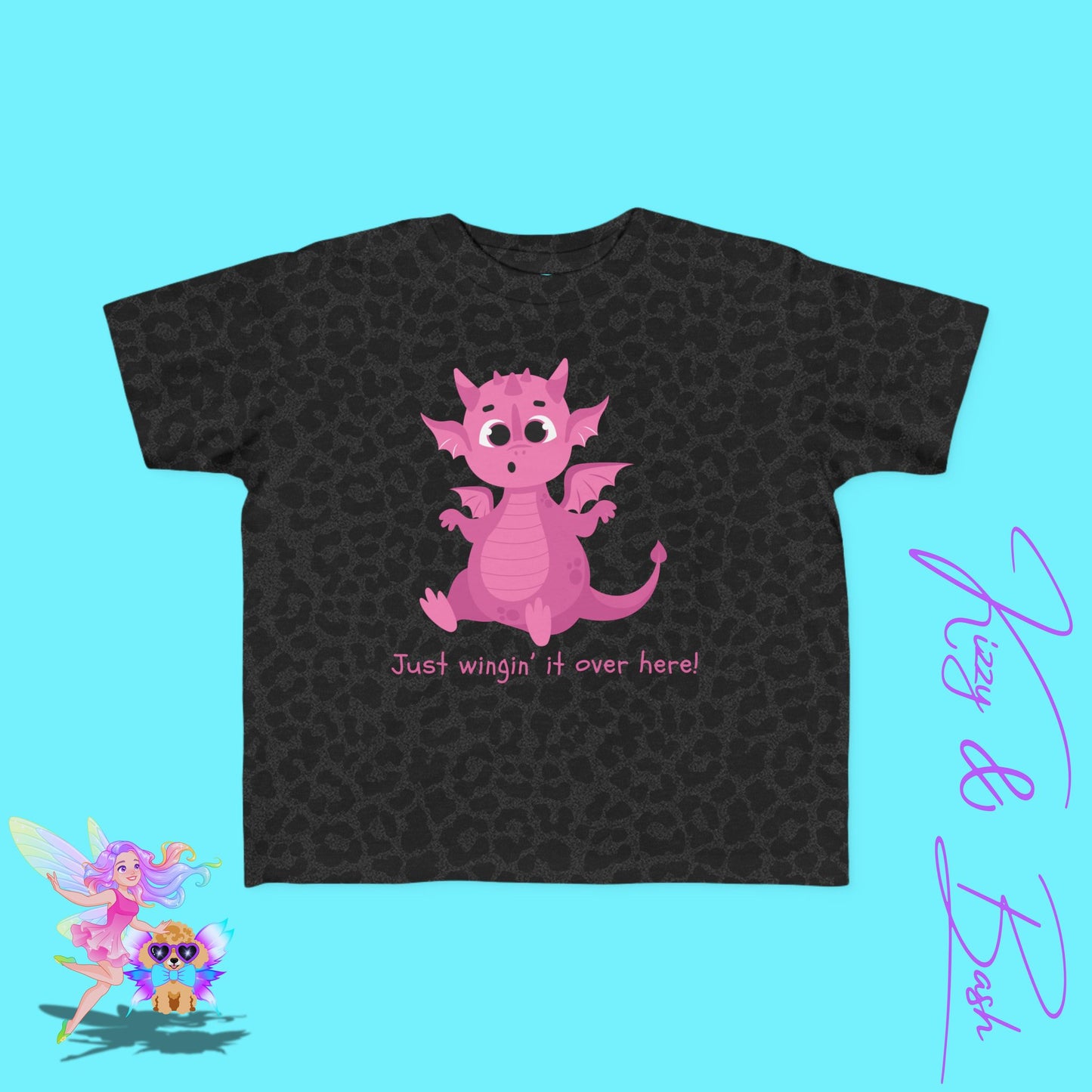 Cute Pink Dragon T-Shirt for Toddlers Just Wingin' It Over Here Shirt Funny Encouragement Shirt Perfect Gift for Dragon Lovers Funny Dragon Shirt Whimsical Fantasy Tee Dragoncore Gift Idea for Toddler's Fine Jersey Tee