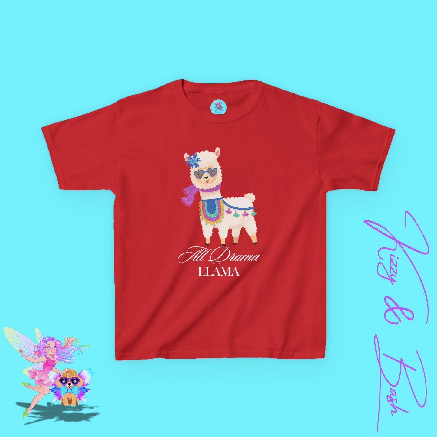 All Drama Llama T-Shirt Cute Llama Shirt for Kids Gift for Llama Lovers Cute Animal Attitude Shirt Drama Queen Shirt Funny Farm Animal T-Shirt for Kids Heavy Cotton™ Tee