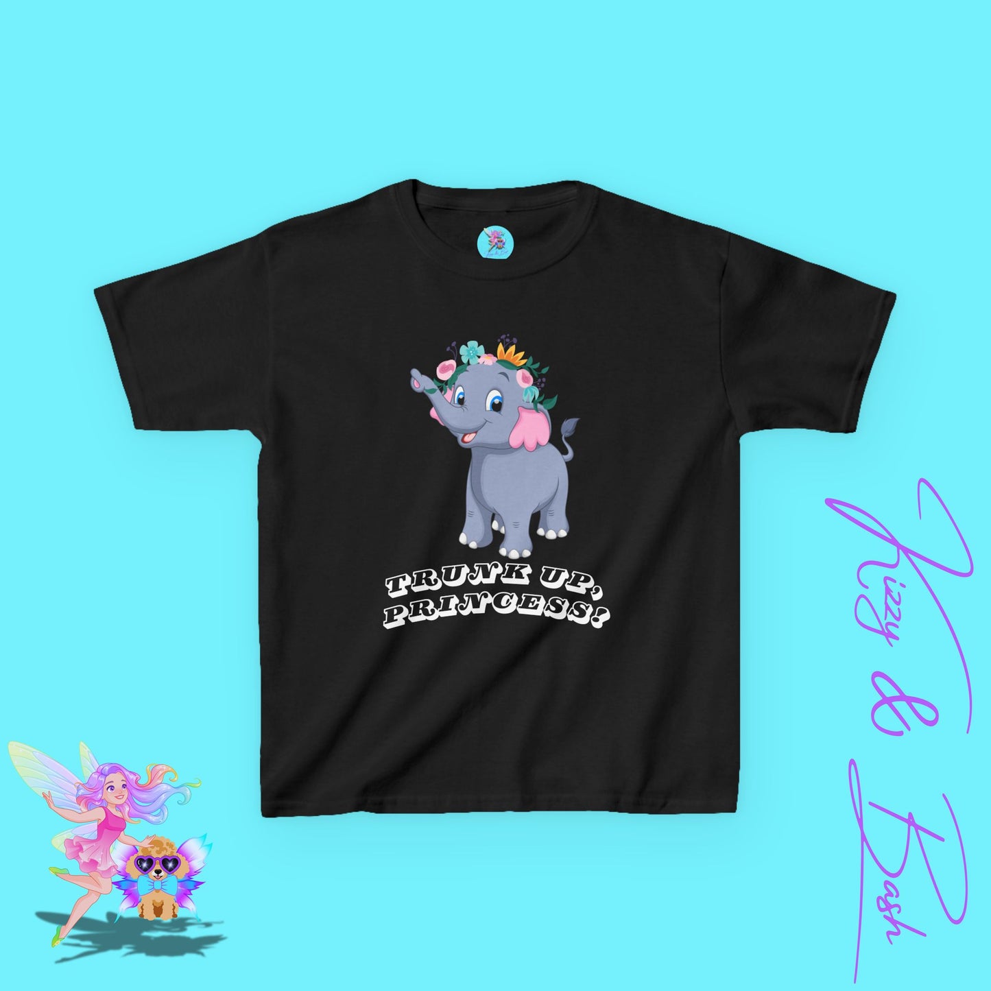 Cute Elephant Princess Shirt for Kids Trunk Up, Princess T-Shirt Gift for Elephant Lovers Cute Graphic Tee for Her Gift for Princess Lovers Elephant Shirt for Kids Heavy Cotton™ Tee