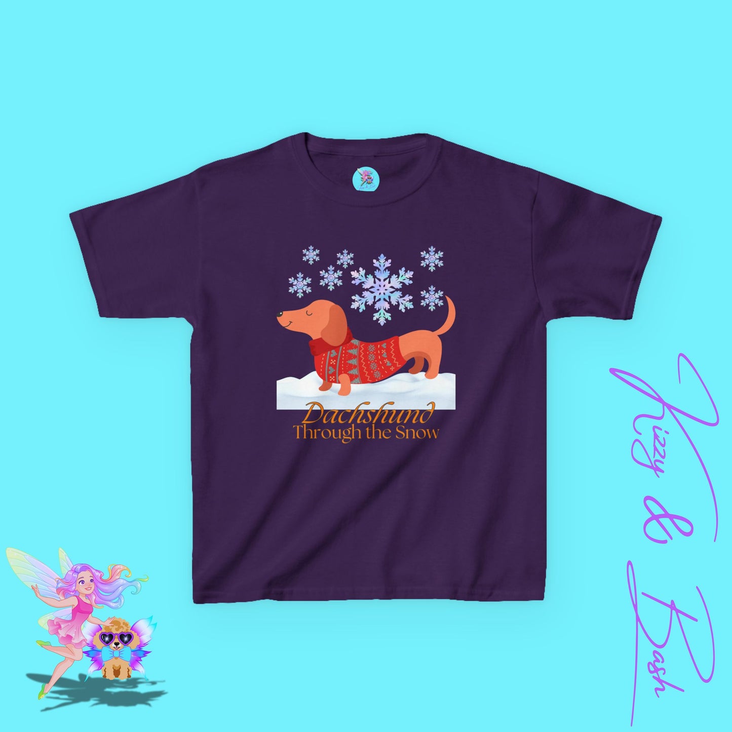Funny Christmas Dachshund Shirt Dachshund Through the Snow Cute Christmas Dog Shirt for Kids Christmas Wiener Dog Shirt Christmas Shirt for Dog Moms and Dads Funny Shirt for Dog Lovers Kids Heavy Cotton™ Tee