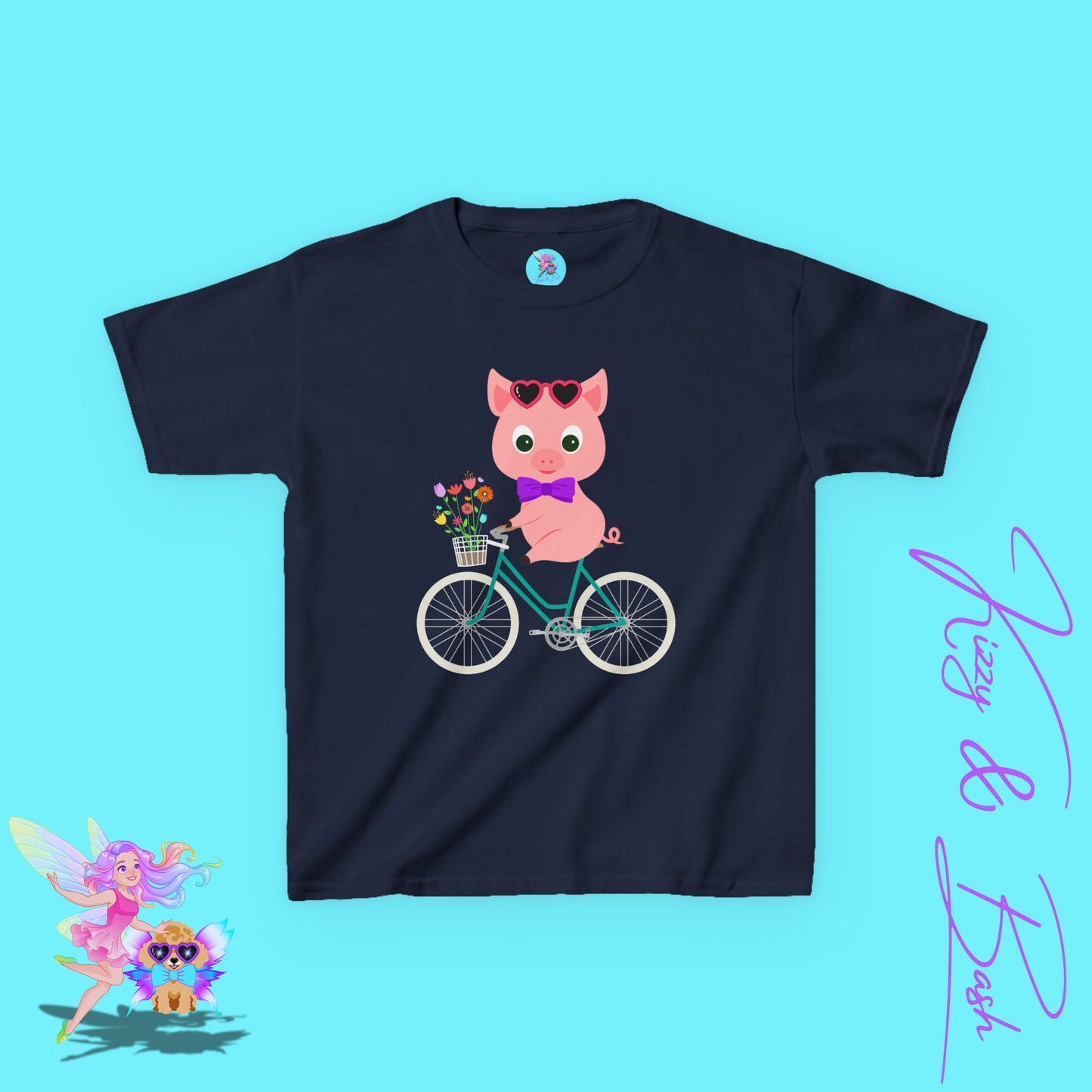 Cute Pig on Bicycle Shirt for Kids Whimsical Farmcore Graphic Tee Farm Animal Lover T-Shirt Cute Farm Animal Shirt Funny Spring Shirt for Her Adorable Pig Shirt for Kids Heavy Cotton™ Tee