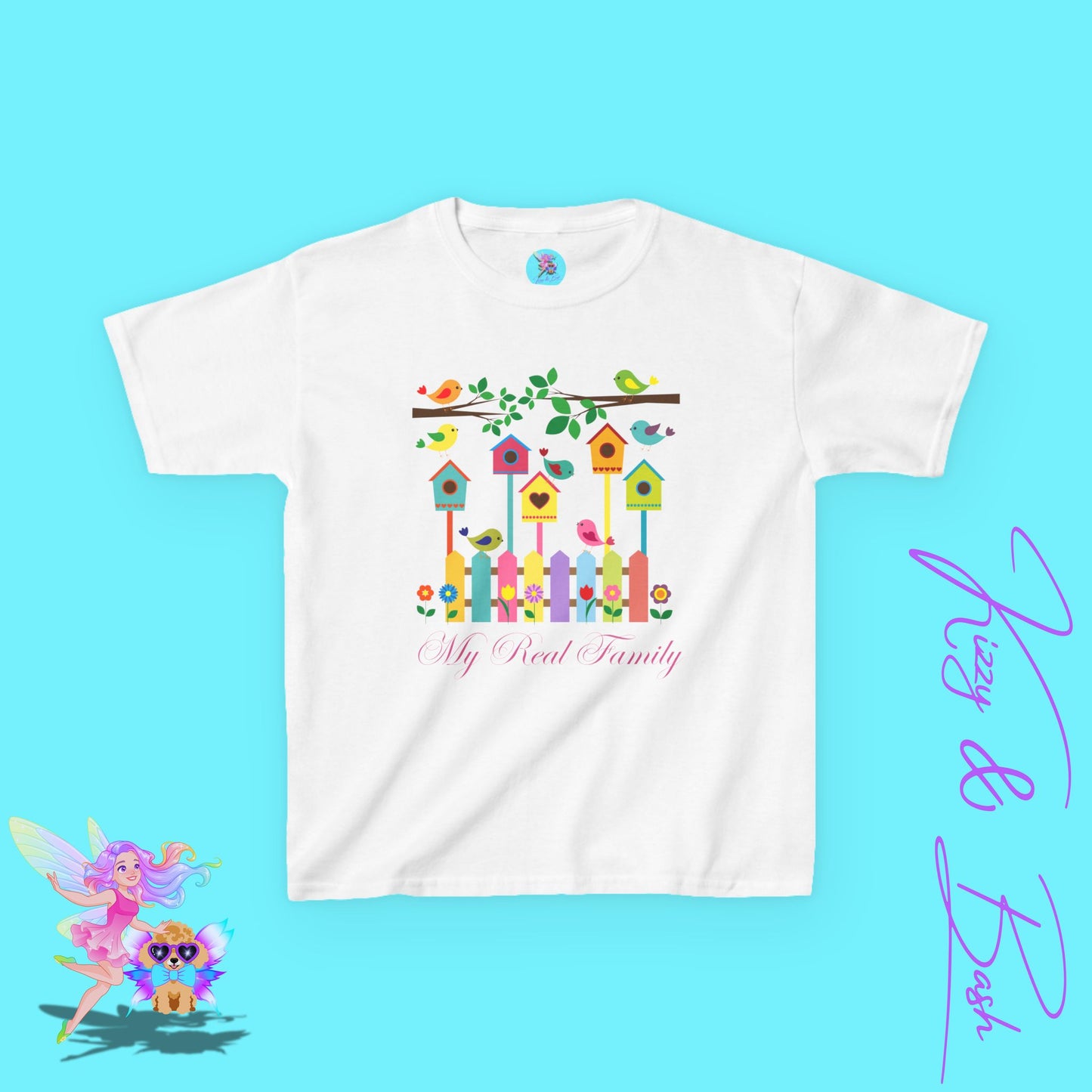 Bird Lover T-Shirt for Kids My Real Family Tee Cute Spring Bird Shirt Cottagecore Nature Graphic Tee Gift for Nature Lovers Cute Colorful Spring Gift Tee for Kids Heavy Cotton™ Tee