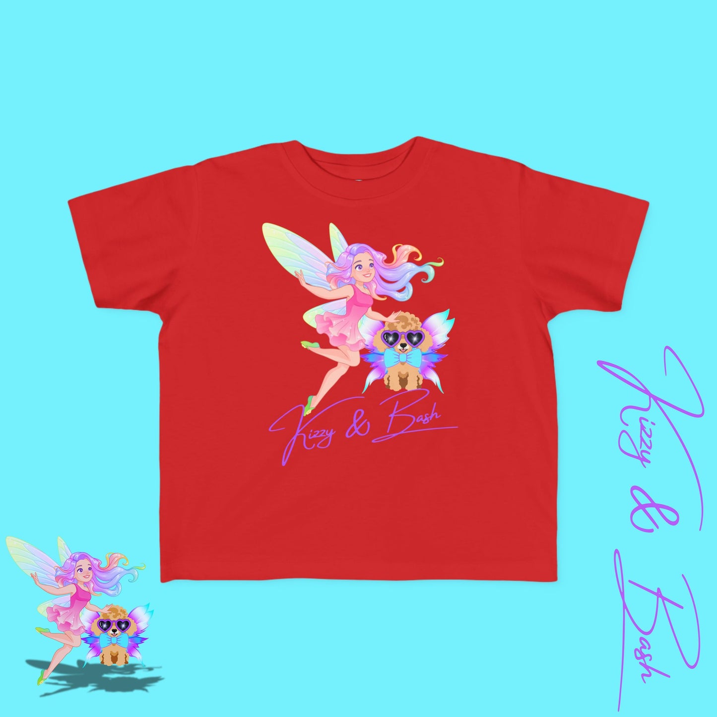 Kizzy & Bash Logo T-Shirt for Toddlers Whimsical Fairy and Toy Poodle Fairy Puppy Tee Fairycore Graphic Tee for Toddlers Dog Lovers Gift Shirt for Toddler's Fine Jersey Tee