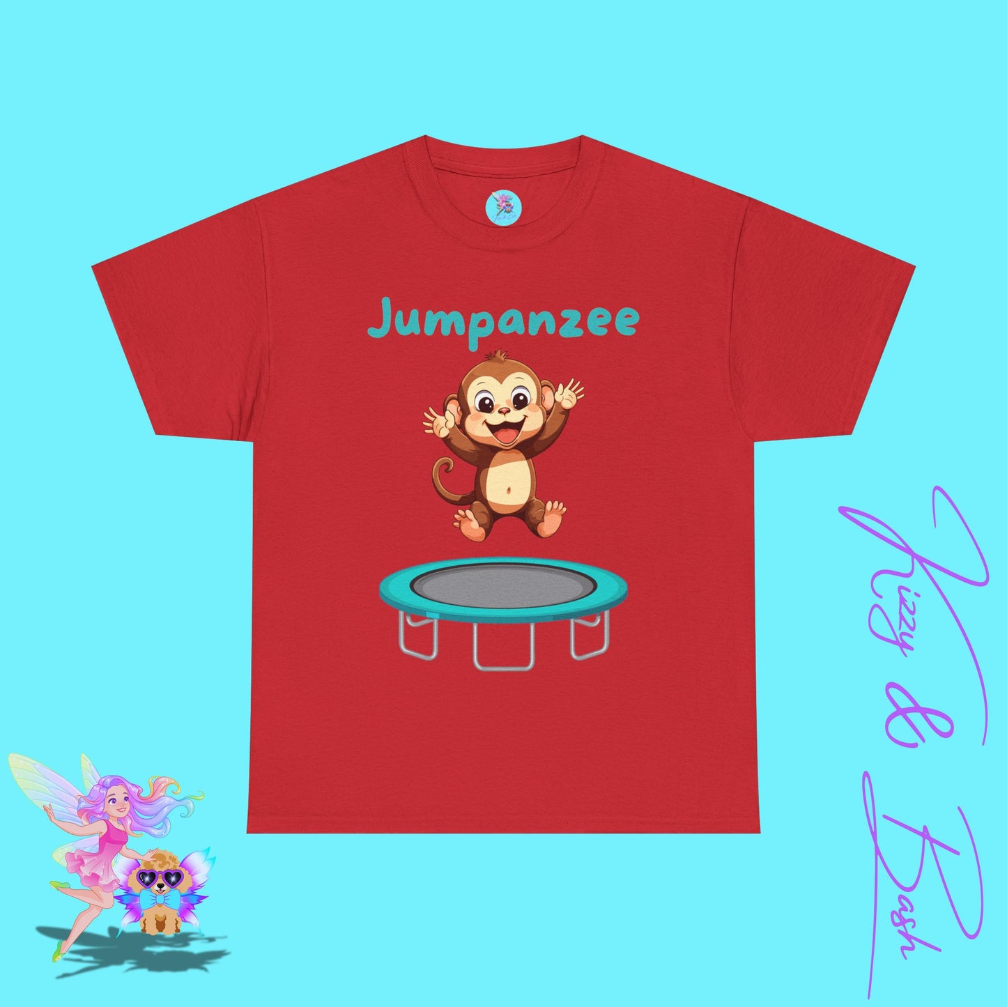 Jumpanzee T-Shirt Cute Monkey Jumping on a Trampoline T-Shirt Funny Animal Antics Shirt Trampoline Park Shirt Unique Monkey Lover Gift Idea Unisex Heavy Cotton Tee