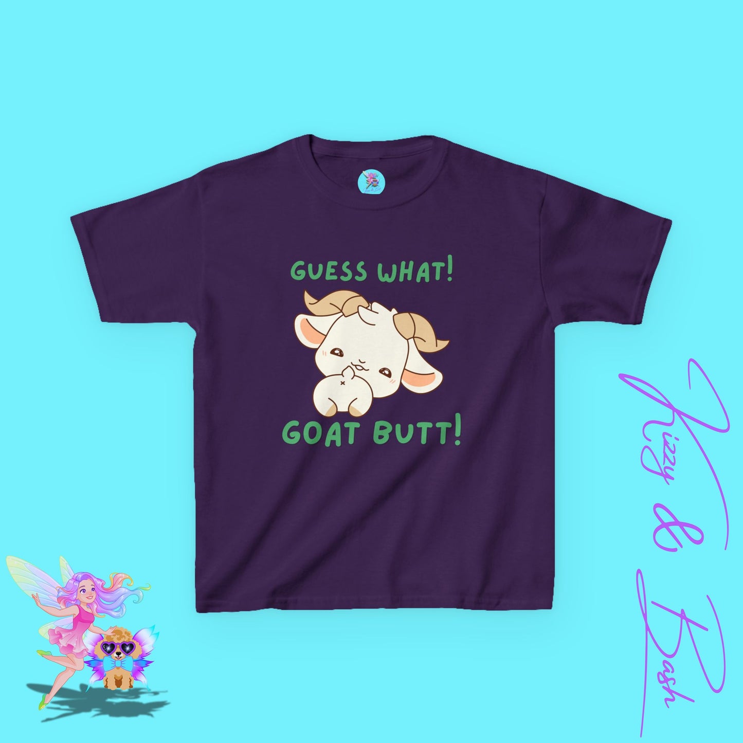 Guess What! Goat Butt! Funny Goat Butt Shirt Cute Animal Humor Graphic T-Shirt Gift for Goat Lovers Unique Farmcore Gift Tee Kids Heavy Cotton™ Tee