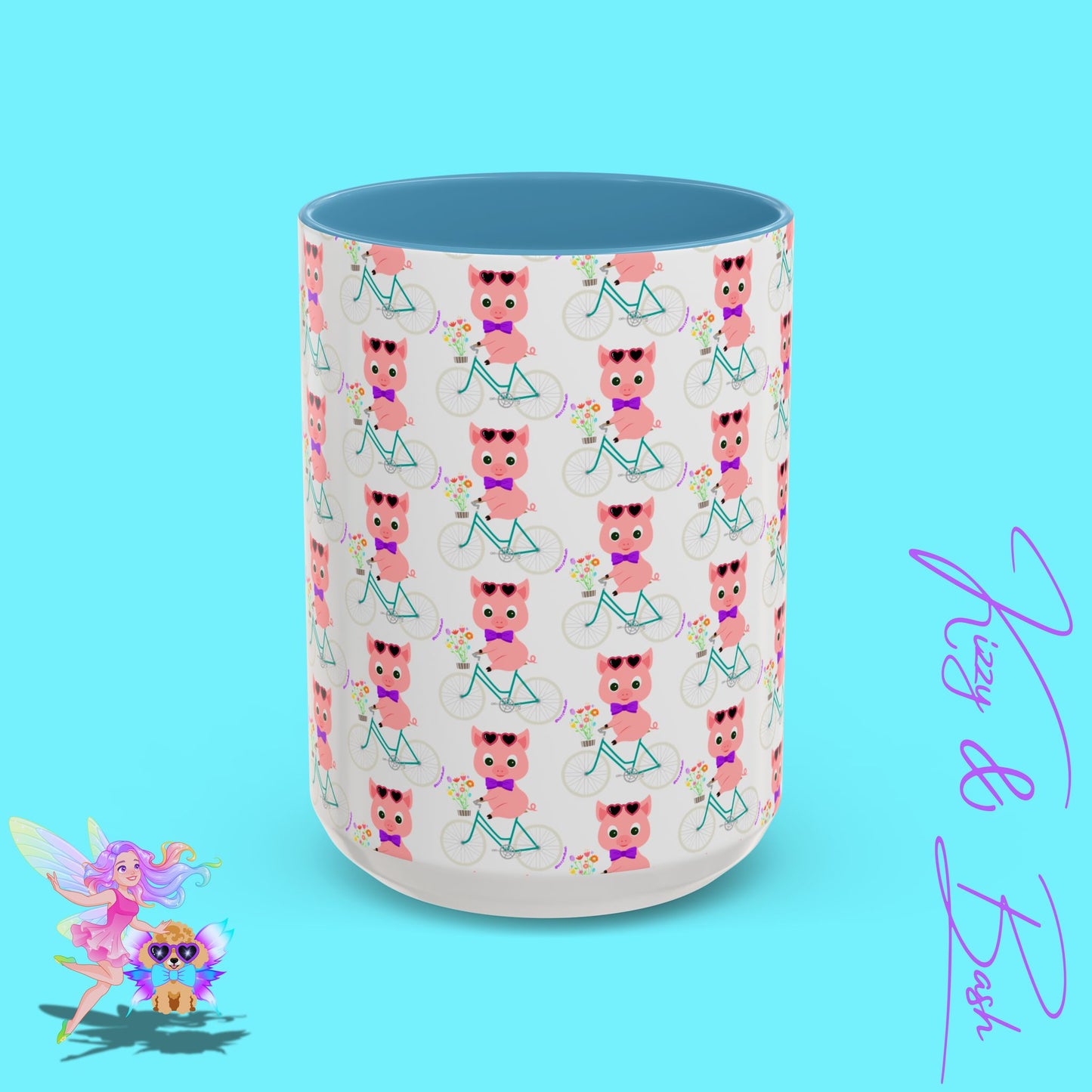 Pig Riding Bicycle Accent Coffee Mug Unique Gift for Teacher Funny Farm Animal Mug Adorable Pig Ceramic Mug Perfect Mug for Bicycle Lovers - 11, 15oz