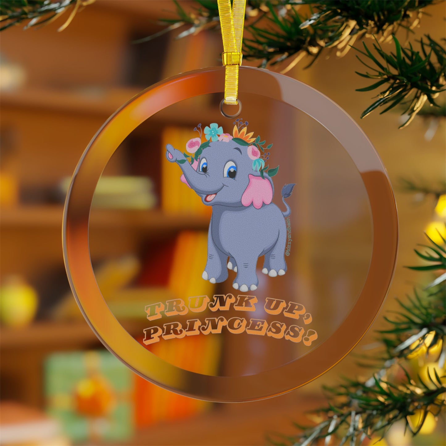 Cute Elephant Ornament Elephant Princess Christmas Ornament Elephant with Floral Crown Trunk Up, Princess Royal Elephant Perfect Gift for Elephant Lovers Unique Princess Lover Gift