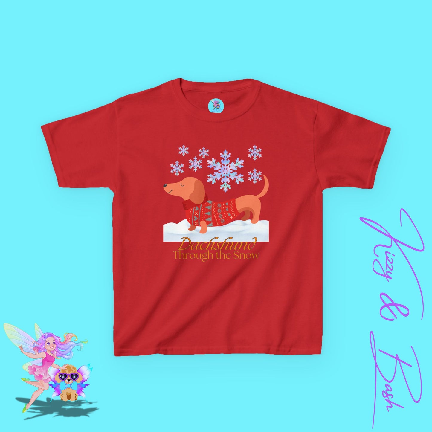 Funny Christmas Dachshund Shirt Dachshund Through the Snow Cute Christmas Dog Shirt for Kids Christmas Wiener Dog Shirt Christmas Shirt for Dog Moms and Dads Funny Shirt for Dog Lovers Kids Heavy Cotton™ Tee