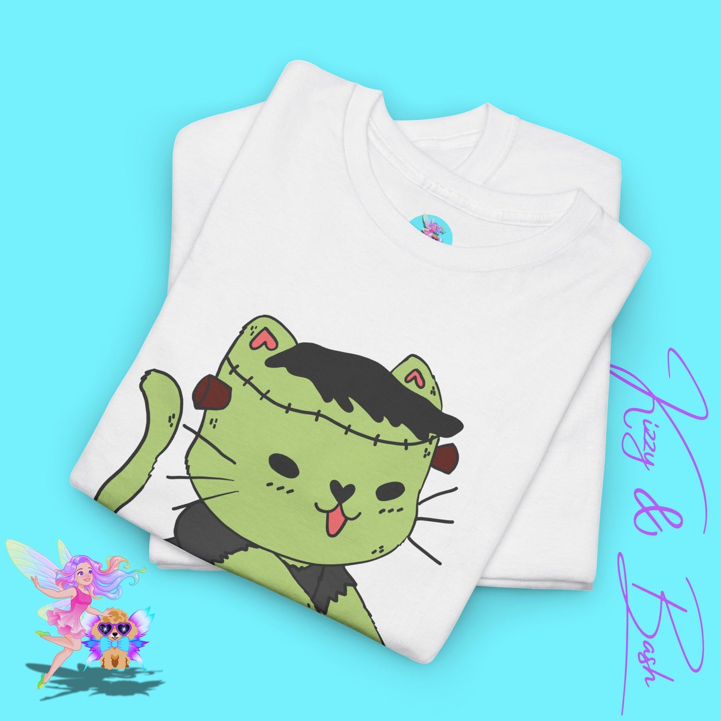 Frankenstein Kitty Cat T-Shirt Cute Halloween Pun Shirt Perfect Halloween Shirt for Cat Lovers Funny Zombie Monster Cat Gift for Cat Mom or Cat Dad Unisex Heavy Cotton Tee