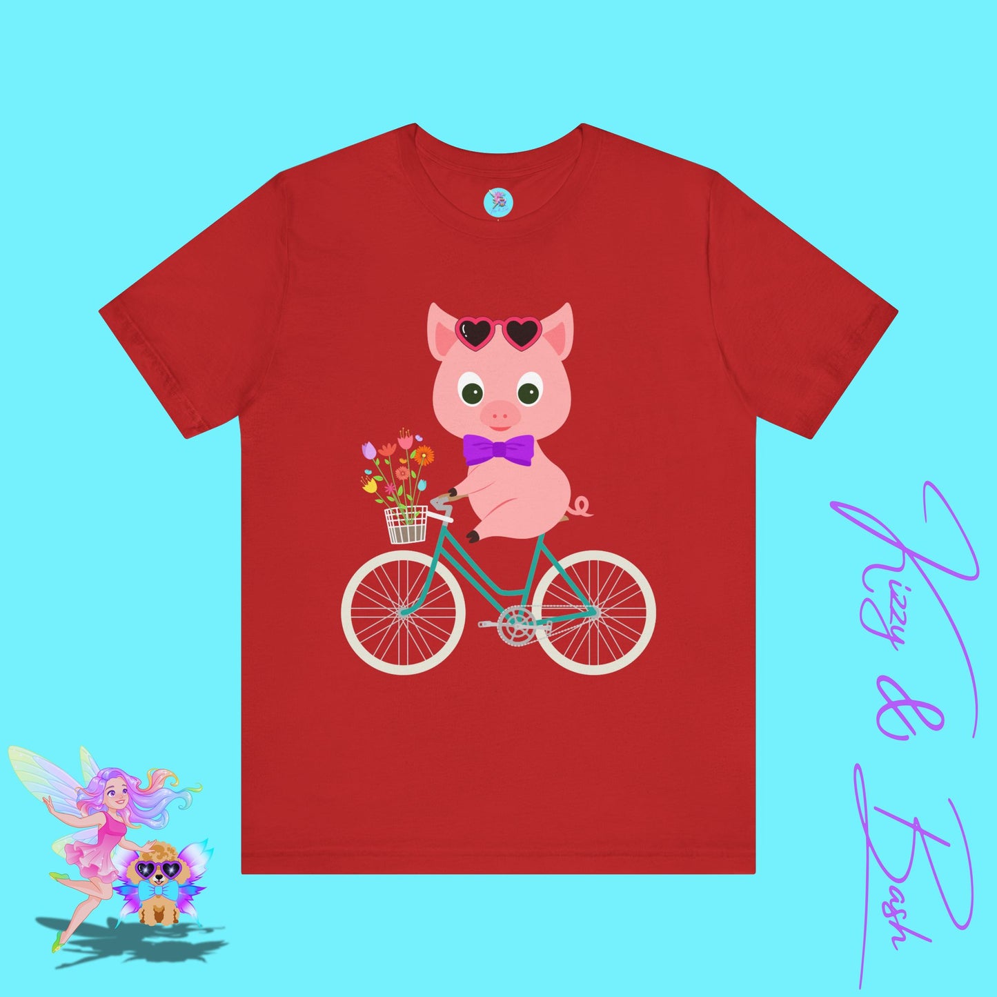 Cute Pig on Bicycle T-Shirt Whimsical Farmcore Graphic Tee Spring Piggy Shirt Gift for Pig Lovers Cute Farm Animal Shirt Spring Gift for Friends and Family Adult Unisex Jersey Short Sleeve Tee