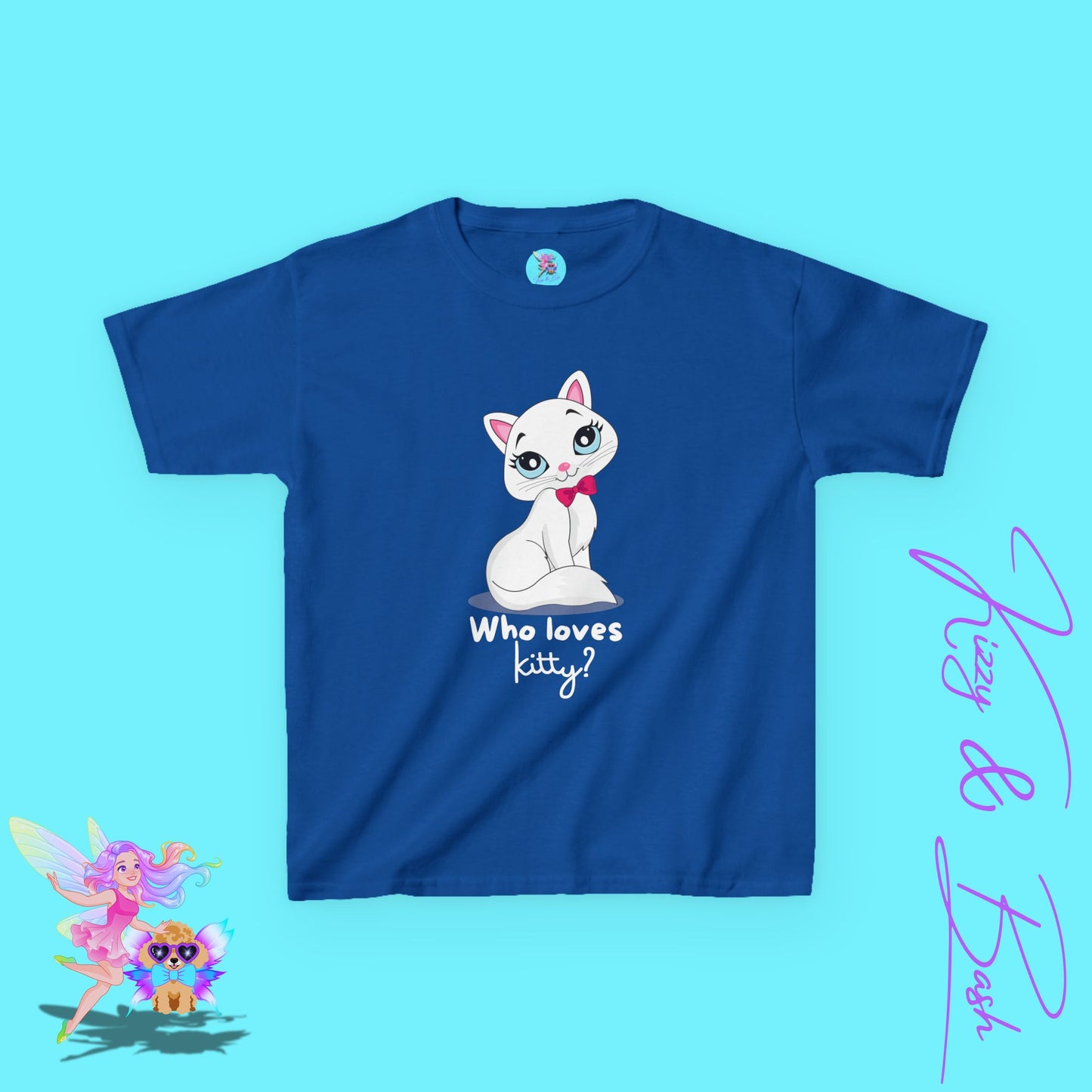 Who Loves Kitty? Cute Cat Shirt for Kids Funny Gift for Cat Lovers Playful Kitty Tee Girly Girl Gift Idea Whimsical Animal Graphic Tee for Kids Heavy Cotton™ Tee