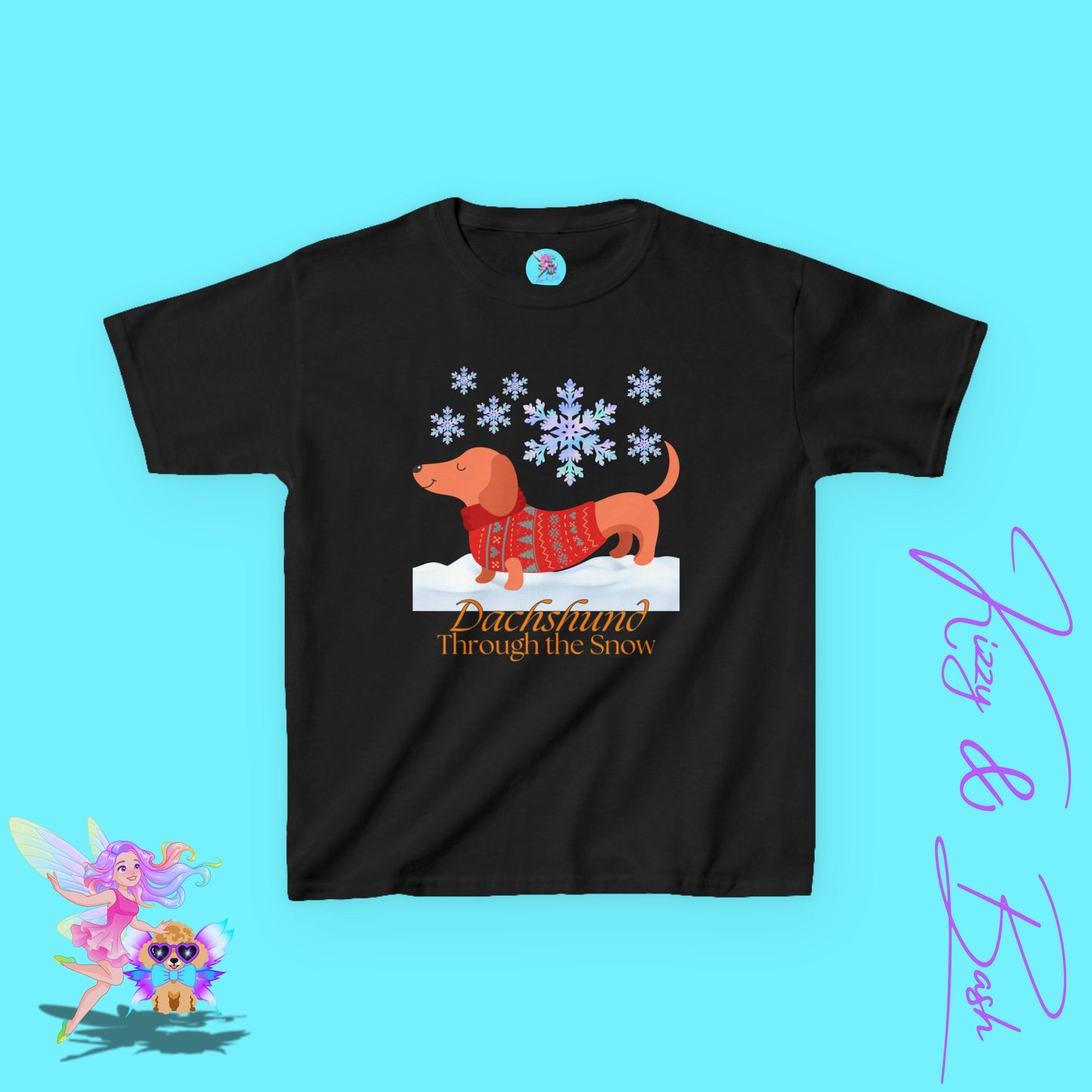 Funny Christmas Dachshund Shirt Dachshund Through the Snow Cute Christmas Dog Shirt for Kids Christmas Wiener Dog Shirt Christmas Shirt for Dog Moms and Dads Funny Shirt for Dog Lovers Kids Heavy Cotton™ Tee