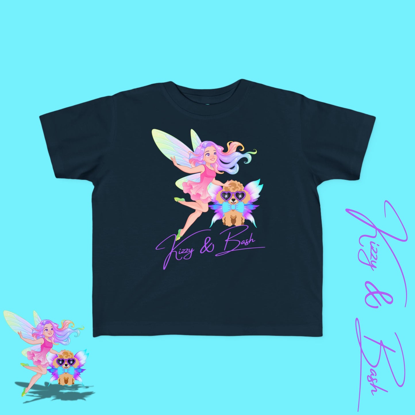 Kizzy & Bash Logo T-Shirt for Toddlers Whimsical Fairy and Toy Poodle Fairy Puppy Tee Fairycore Graphic Tee for Toddlers Dog Lovers Gift Shirt for Toddler's Fine Jersey Tee