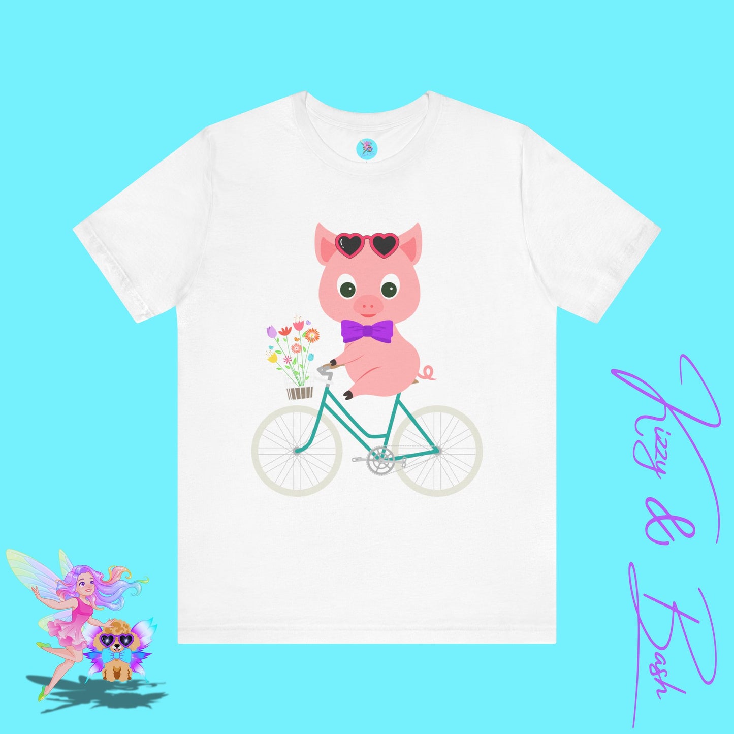 Cute Pig on Bicycle T-Shirt Whimsical Farmcore Graphic Tee Spring Piggy Shirt Gift for Pig Lovers Cute Farm Animal Shirt Spring Gift for Friends and Family Adult Unisex Jersey Short Sleeve Tee