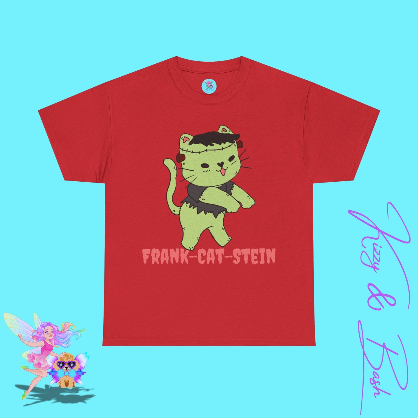 Frankenstein Kitty Cat T-Shirt Cute Halloween Pun Shirt Perfect Halloween Shirt for Cat Lovers Funny Zombie Monster Cat Gift for Cat Mom or Cat Dad Unisex Heavy Cotton Tee