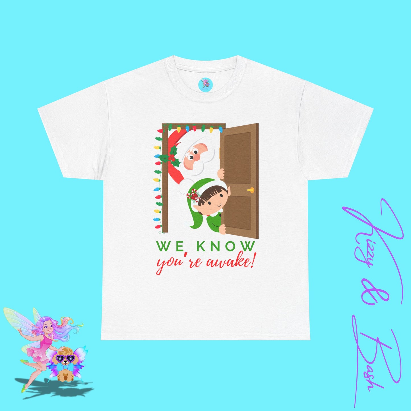 Santa and Elf We Know When You're Awake Shirt for Adults Funny Holiday T-Shirt Unique Christmas Gift Idea Perfect Gift for Santa Lovers Holiday Gift Idea for Friends and Family Unisex Heavy Cotton Tee