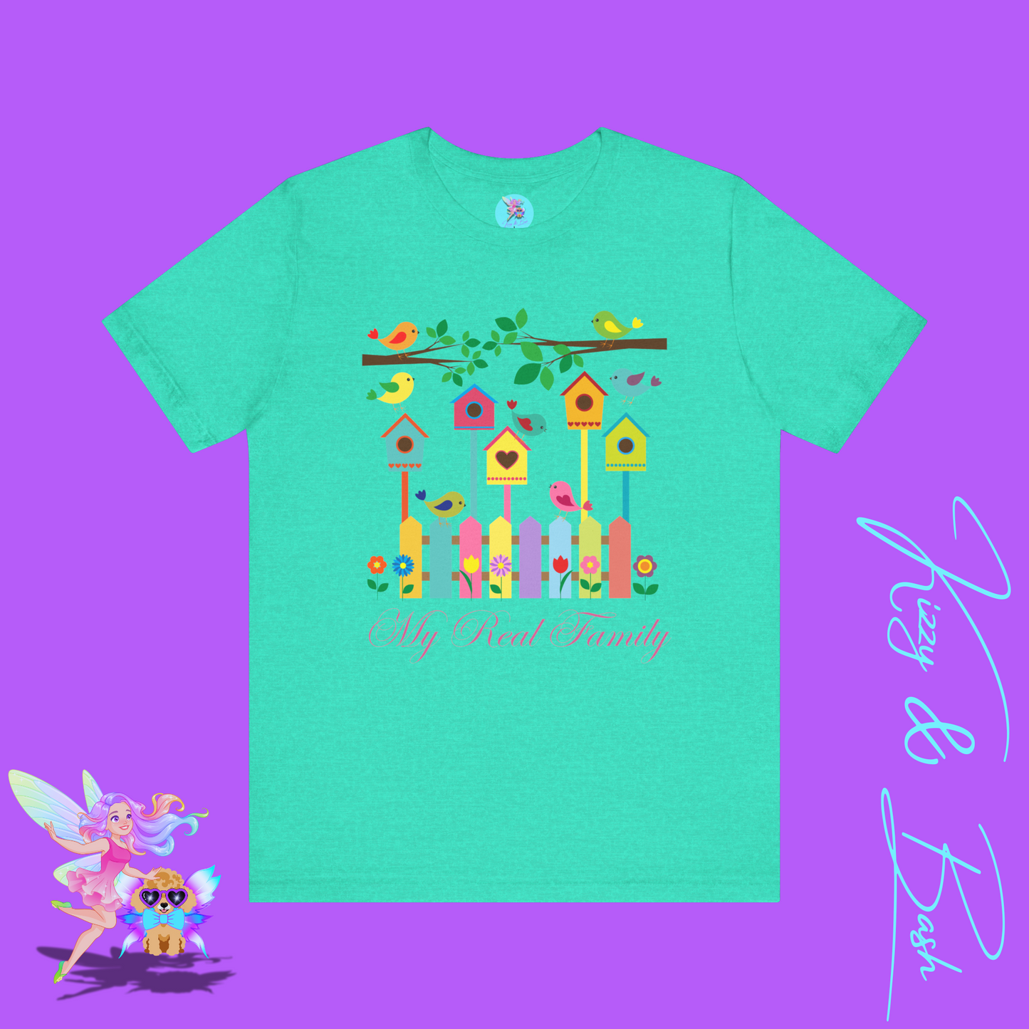 Colorful Spring Birds T-Shirt My Real Family Gift Cute Spring Gift for Bird Lovers Naturecore Graphic Tee Nature Lover Gift Chosen Family My Tribe Adult Unisex Jersey Short Sleeve Tee