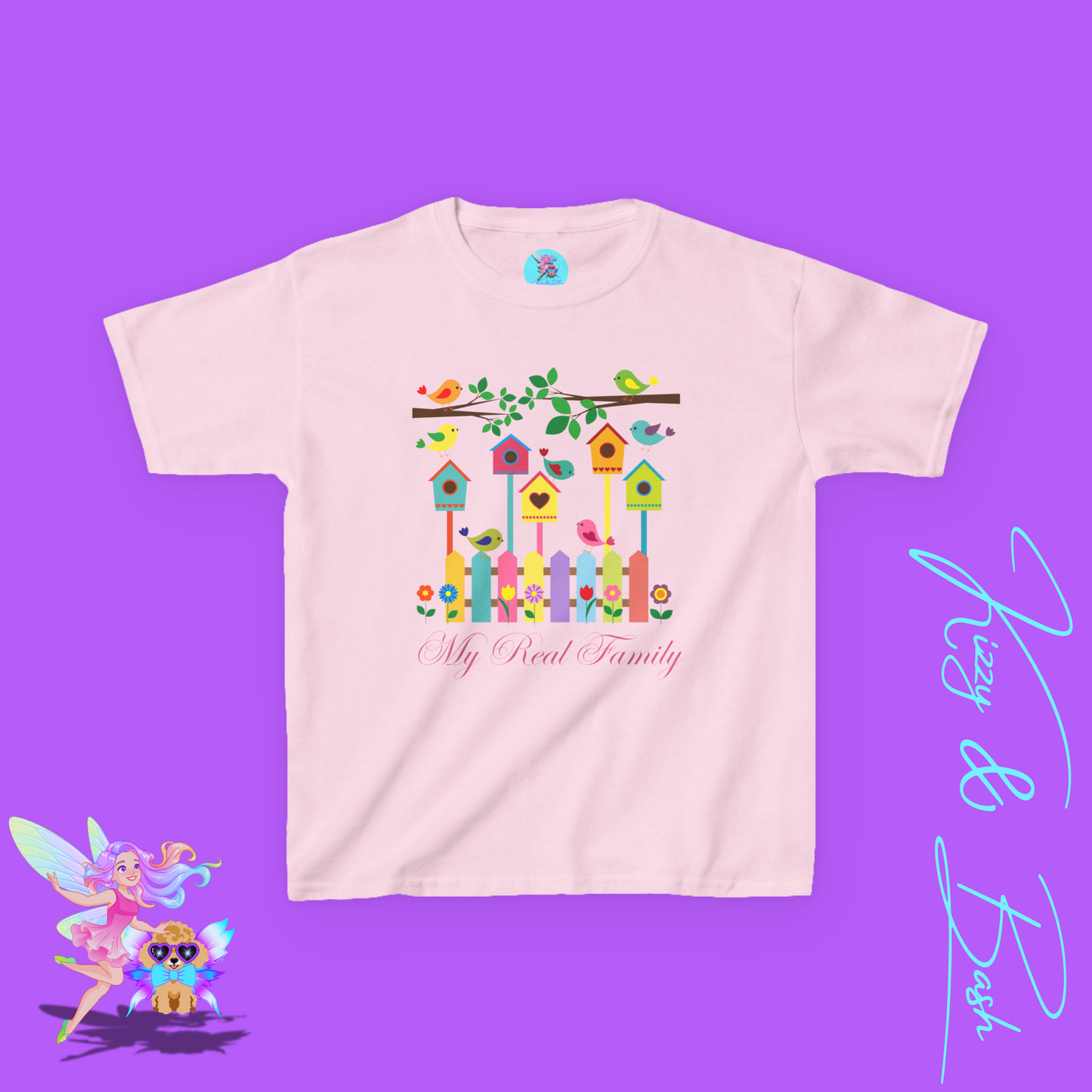 Bird Lover T-Shirt for Kids My Real Family Tee Cute Spring Bird Shirt Cottagecore Nature Graphic Tee Gift for Nature Lovers Cute Colorful Spring Gift Tee for Kids Heavy Cotton™ Tee