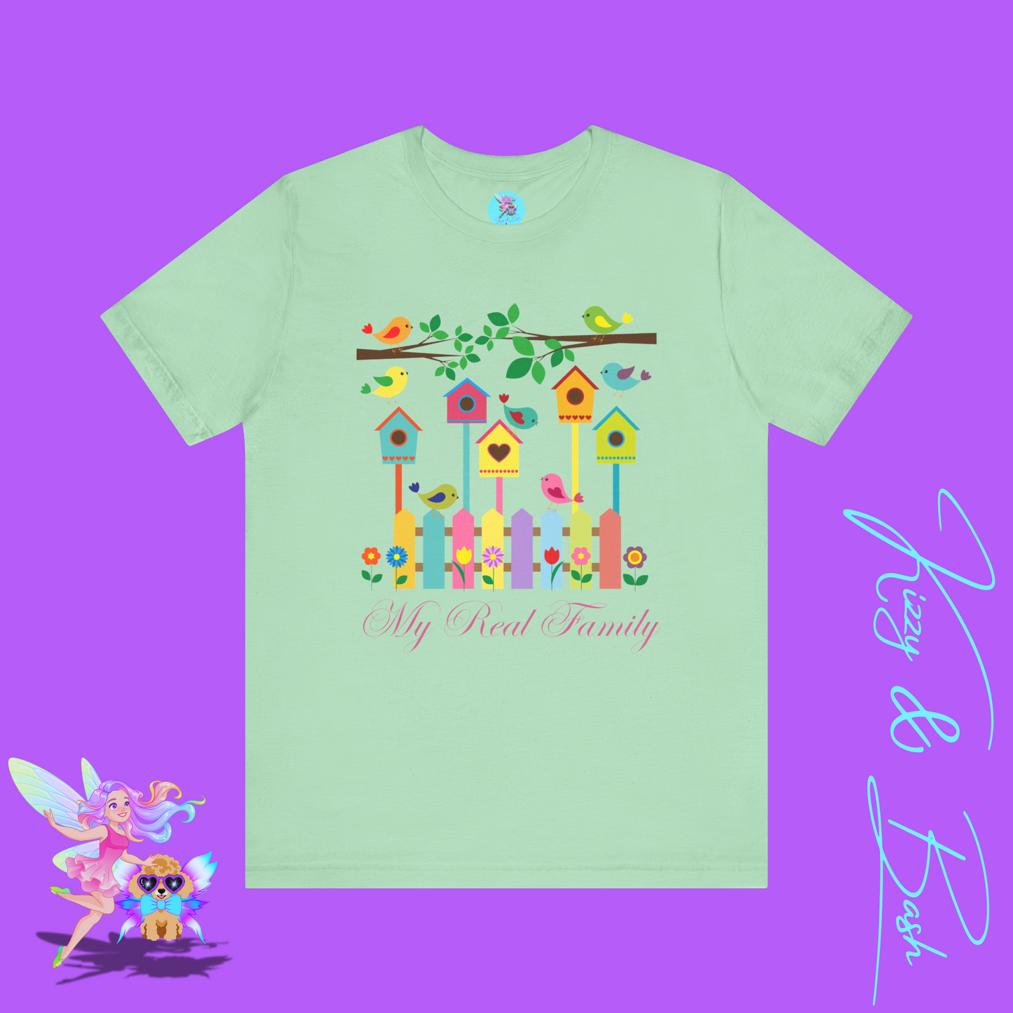 Colorful Spring Birds T-Shirt My Real Family Gift Cute Spring Gift for Bird Lovers Naturecore Graphic Tee Nature Lover Gift Chosen Family My Tribe Adult Unisex Jersey Short Sleeve Tee
