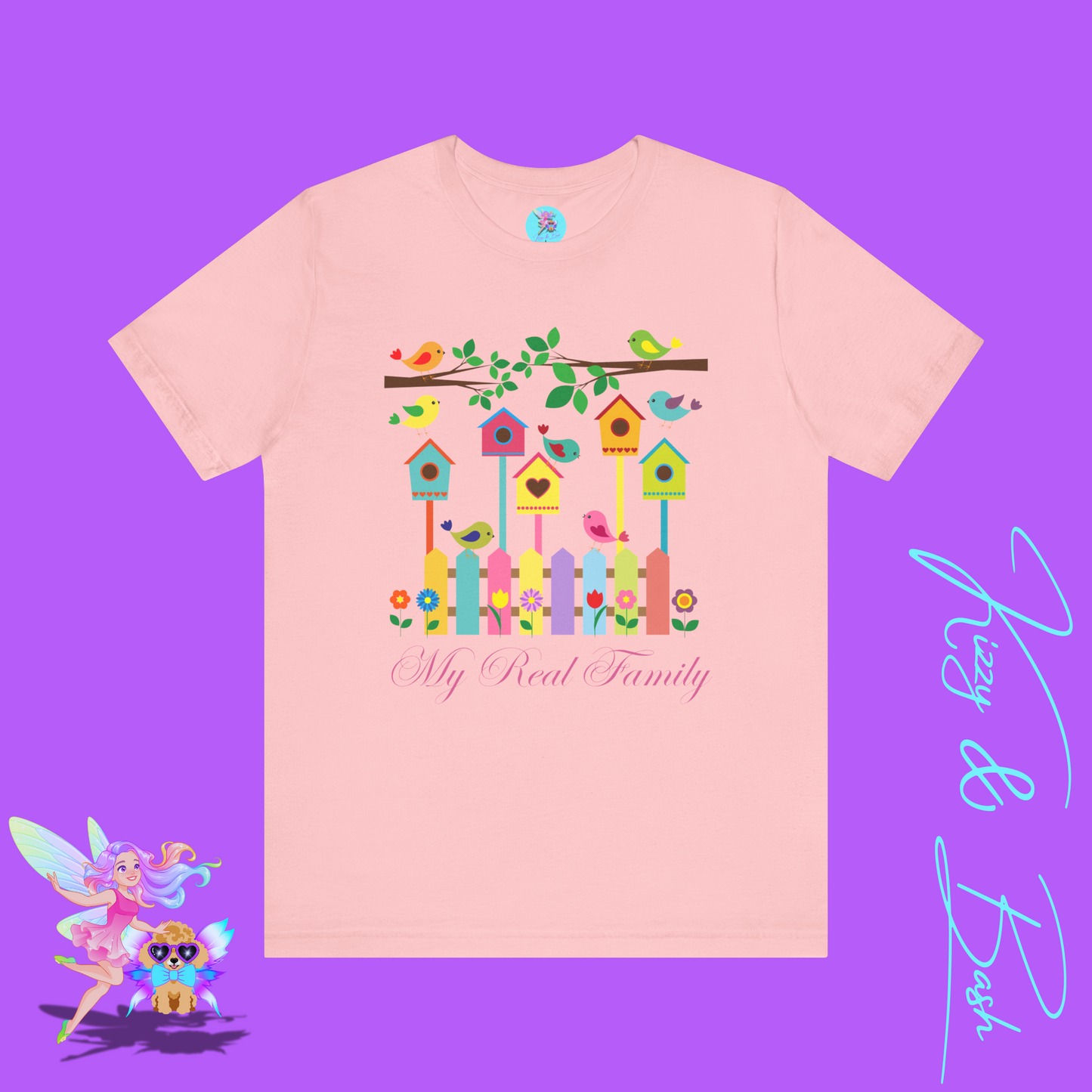Colorful Spring Birds T-Shirt My Real Family Gift Cute Spring Gift for Bird Lovers Naturecore Graphic Tee Nature Lover Gift Chosen Family My Tribe Adult Unisex Jersey Short Sleeve Tee