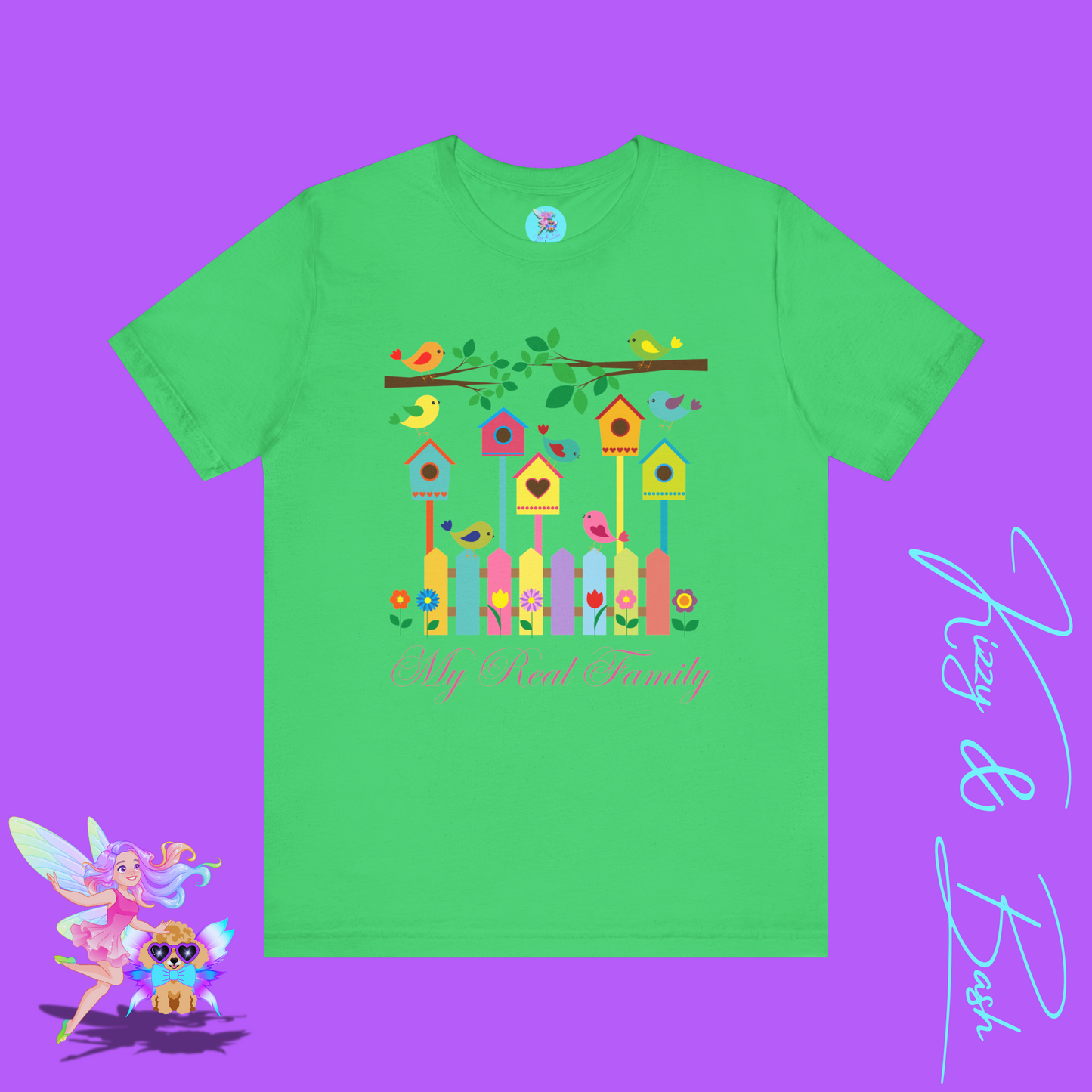Colorful Spring Birds T-Shirt My Real Family Gift Cute Spring Gift for Bird Lovers Naturecore Graphic Tee Nature Lover Gift Chosen Family My Tribe Adult Unisex Jersey Short Sleeve Tee