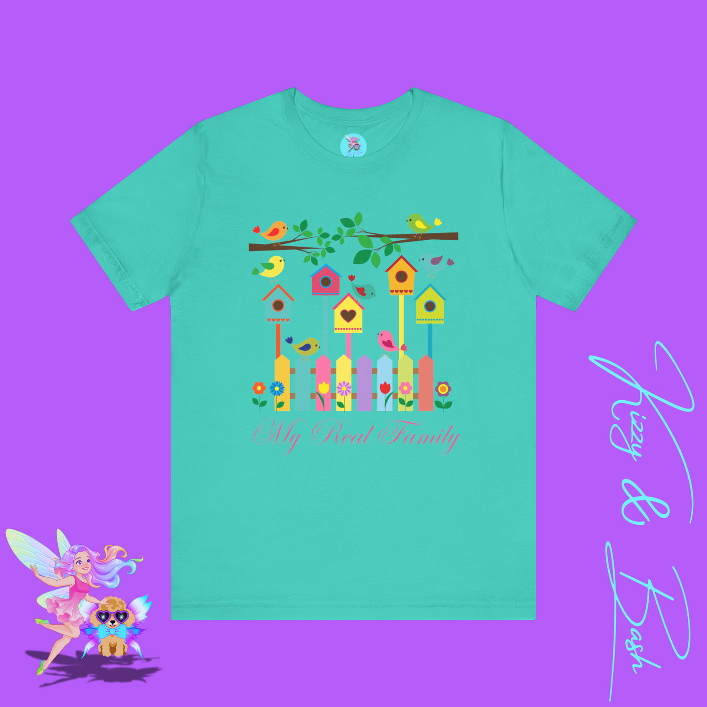 Colorful Spring Birds T-Shirt My Real Family Gift Cute Spring Gift for Bird Lovers Naturecore Graphic Tee Nature Lover Gift Chosen Family My Tribe Adult Unisex Jersey Short Sleeve Tee
