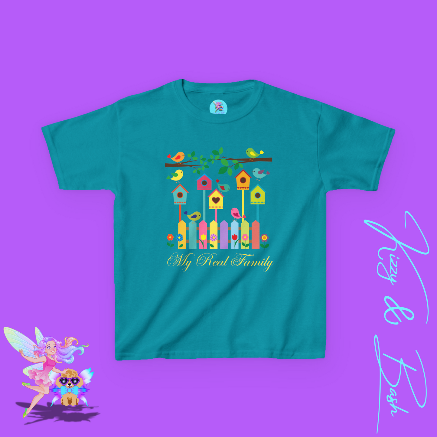 Bird Lover T-Shirt for Kids My Real Family Tee Cute Spring Bird Shirt Cottagecore Nature Graphic Tee Gift for Nature Lovers Cute Colorful Spring Gift Tee for Kids Heavy Cotton™ Tee