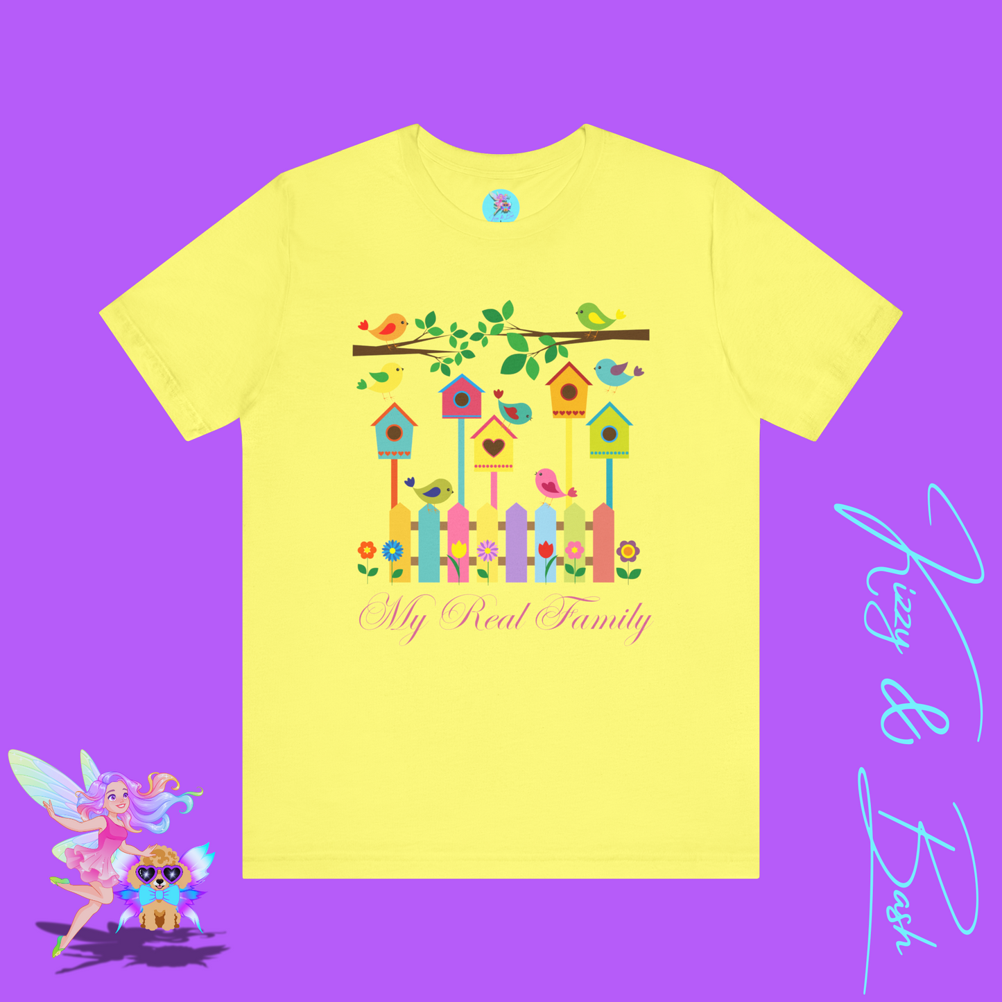 Colorful Spring Birds T-Shirt My Real Family Gift Cute Spring Gift for Bird Lovers Naturecore Graphic Tee Nature Lover Gift Chosen Family My Tribe Adult Unisex Jersey Short Sleeve Tee