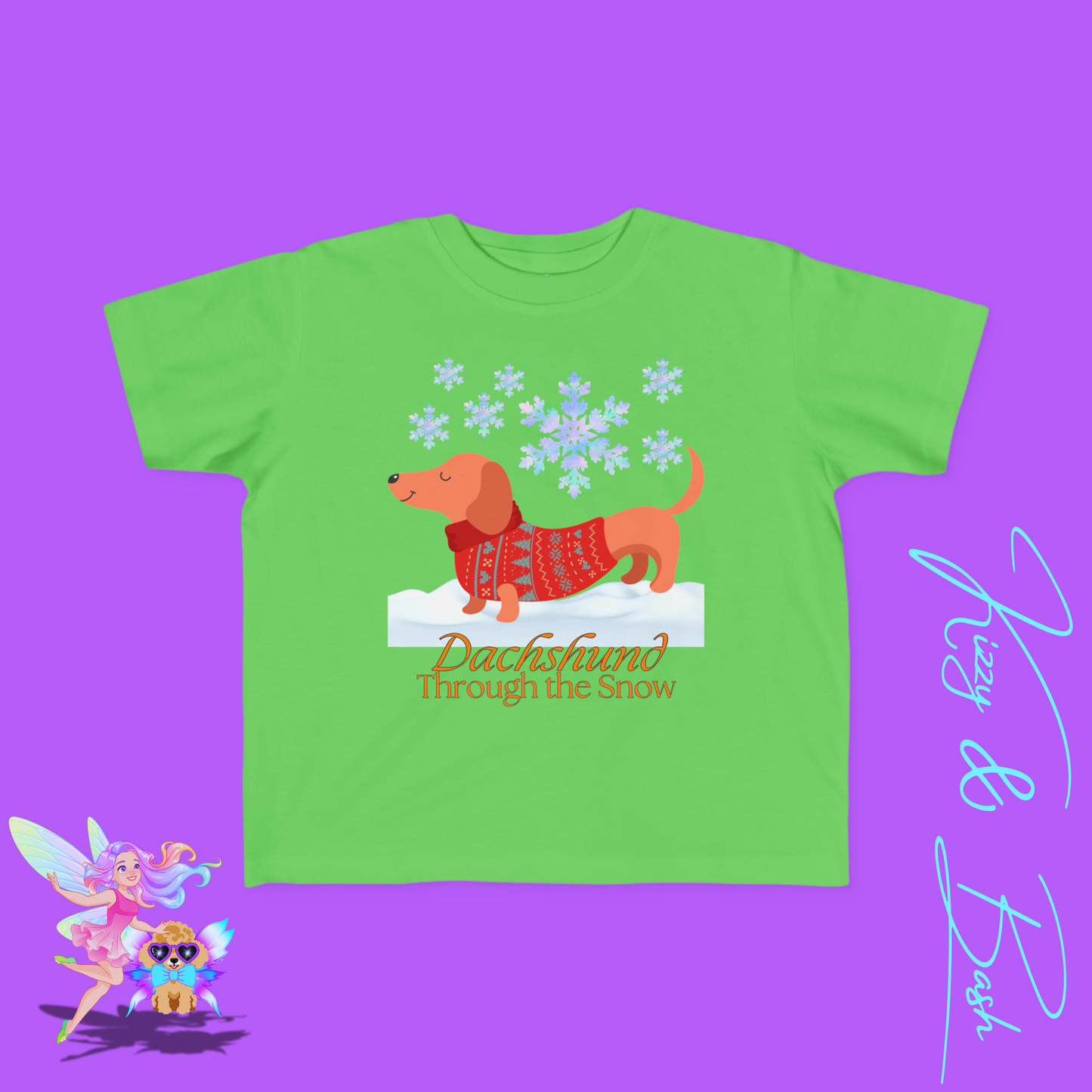 Christmas Wiener Dog T-Shirt for Toddlers Dachshund Through the Snow Dog Lover Gift Idea Perfect Gift for Dog Sibling Dachshund Holiday Pun Shirt for Toddler's Fine Jersey Tee