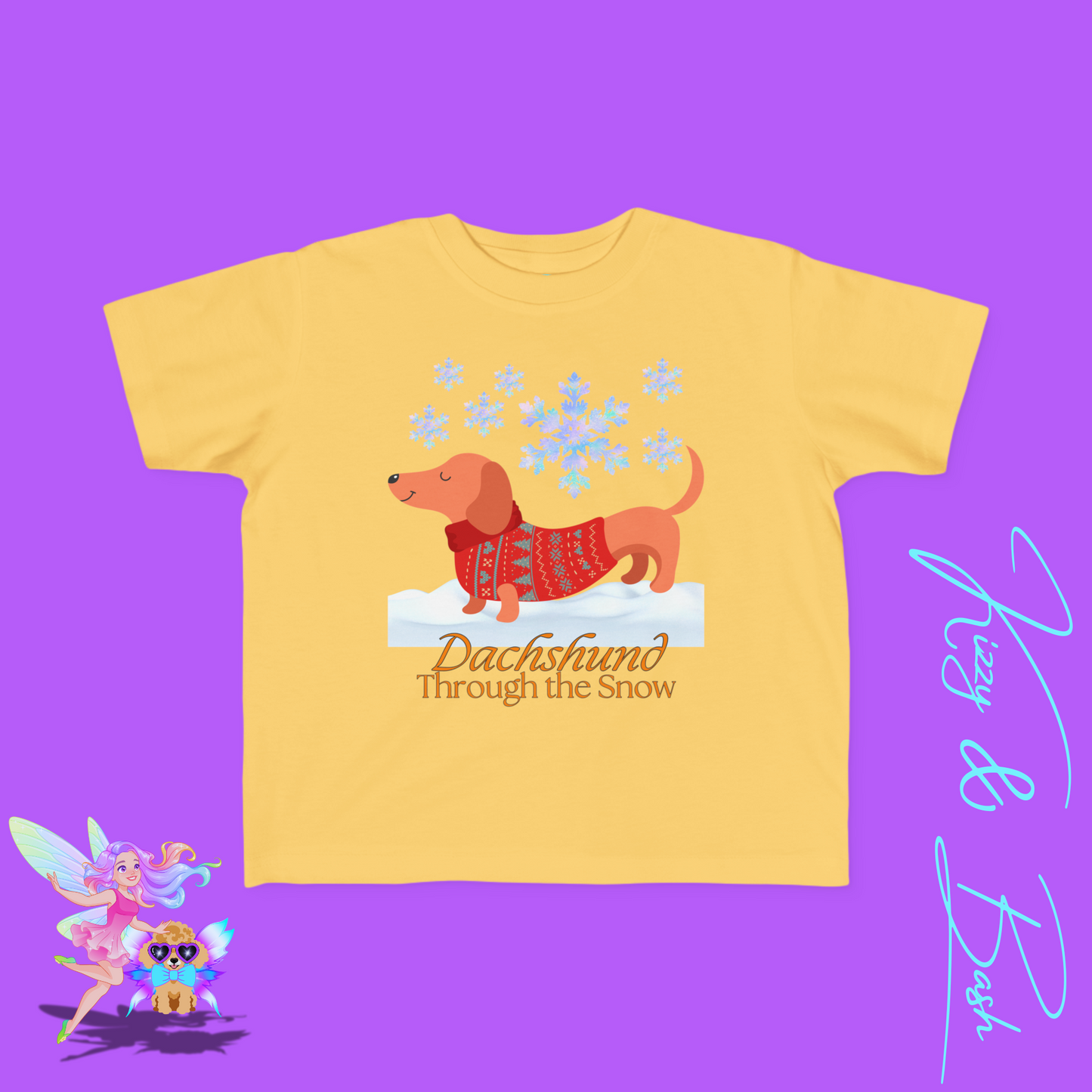 Christmas Wiener Dog T-Shirt for Toddlers Dachshund Through the Snow Dog Lover Gift Idea Perfect Gift for Dog Sibling Dachshund Holiday Pun Shirt for Toddler's Fine Jersey Tee