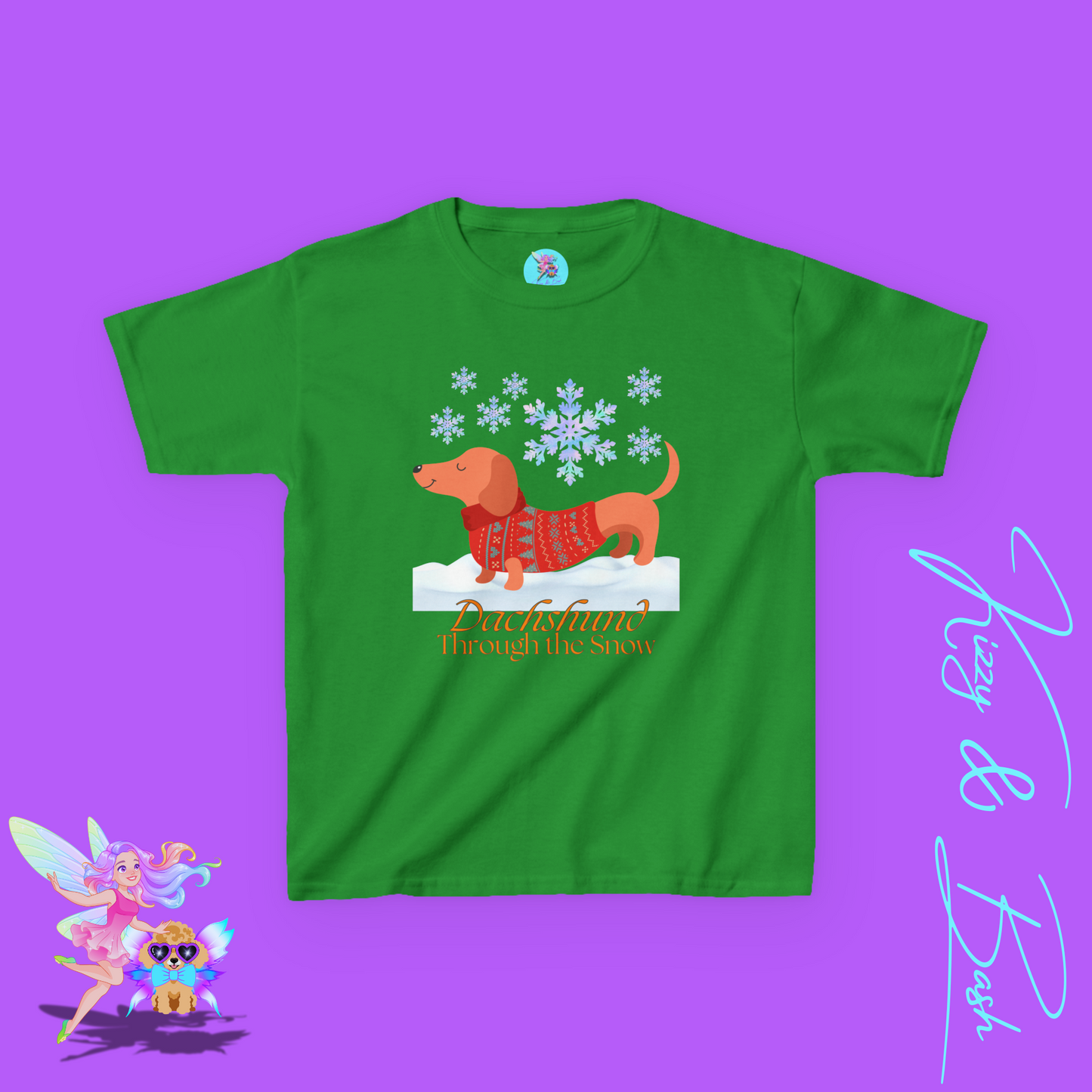 Funny Christmas Dachshund Shirt Dachshund Through the Snow Cute Christmas Dog Shirt for Kids Christmas Wiener Dog Shirt Christmas Shirt for Dog Moms and Dads Funny Shirt for Dog Lovers Kids Heavy Cotton™ Tee